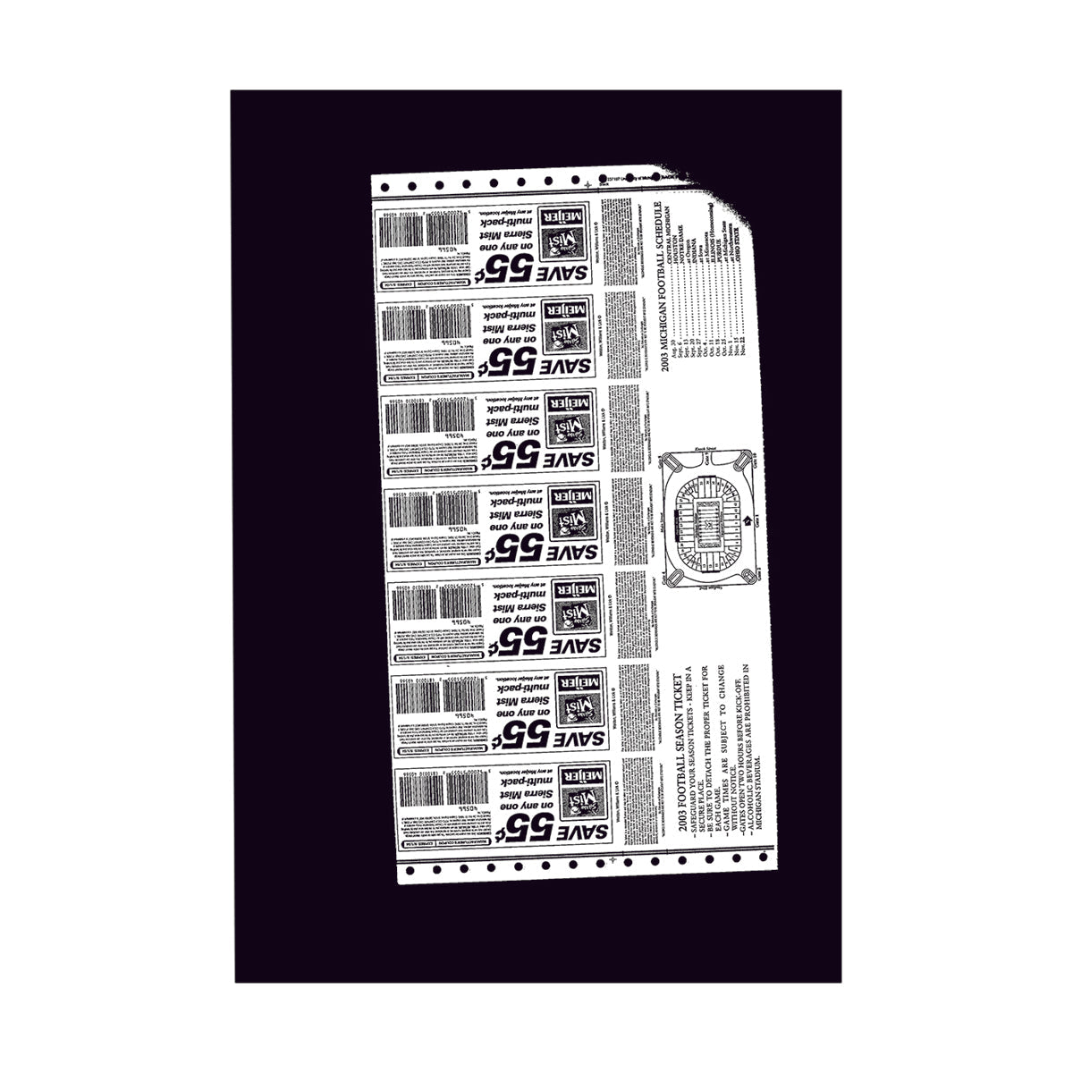 University of Michigan 2003 Home Season Ticket Strip Undefeated Home Season In White - Back View