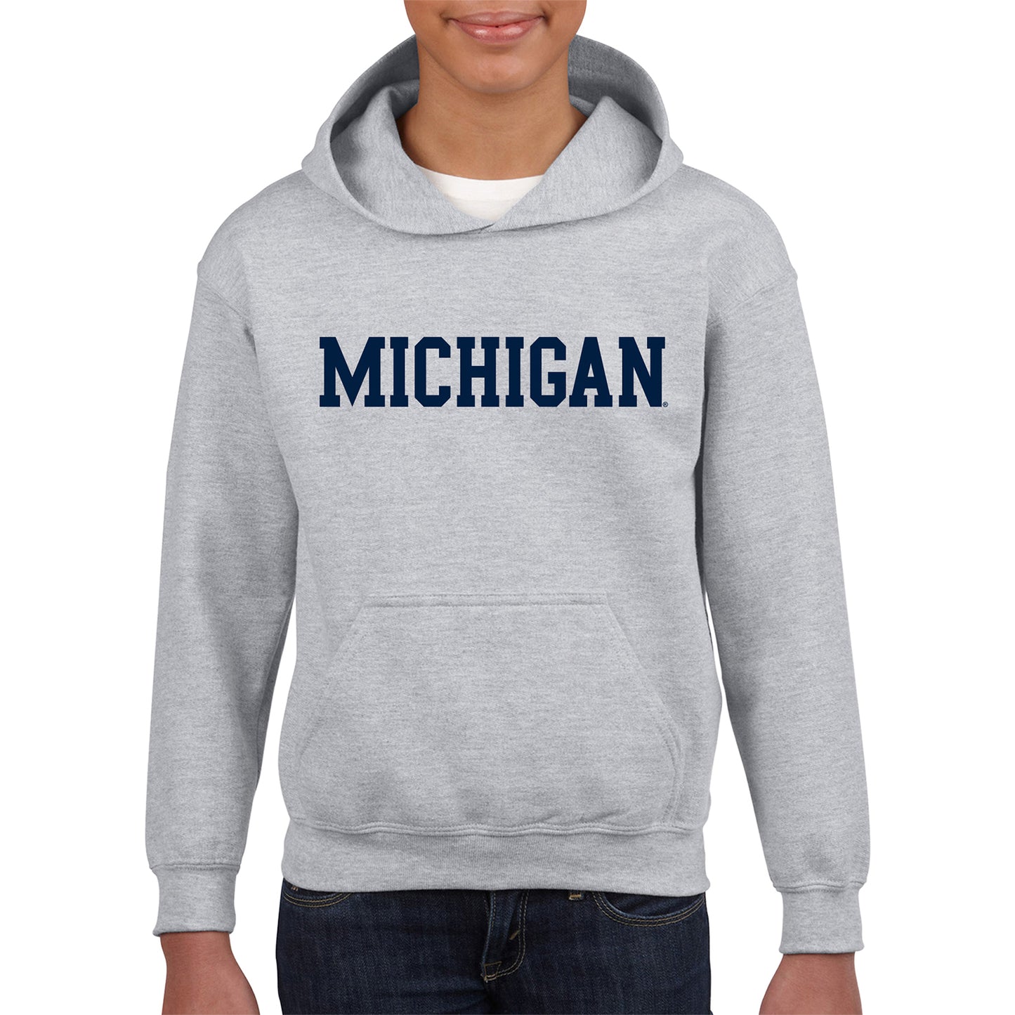 Michigan Wolverines Youth Gray Block Hoodie - Front View