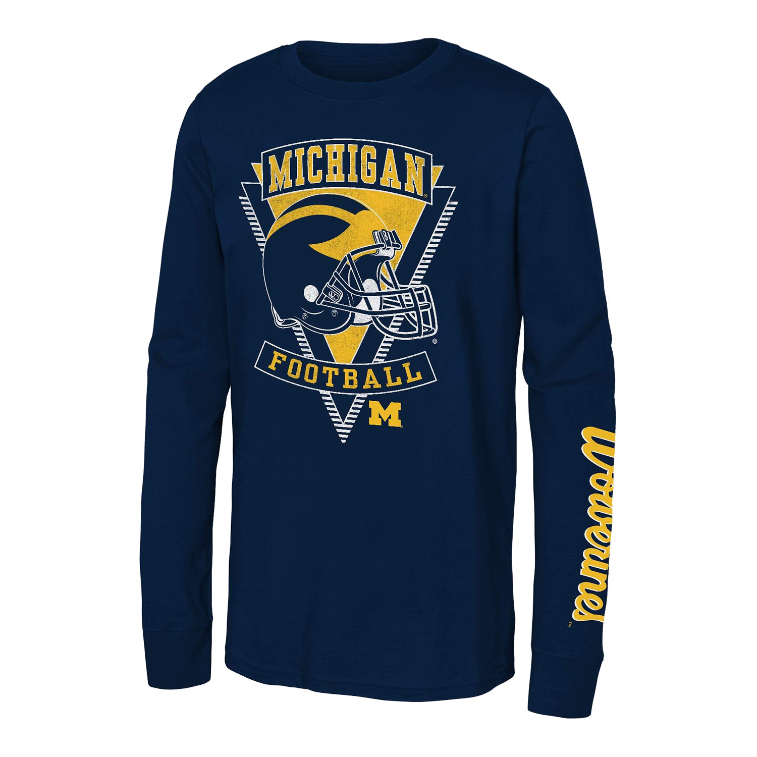 university of michigan fan gear Michigan Wolverines Youth Blue Retro Graphic Long Sleeve T-Shirt