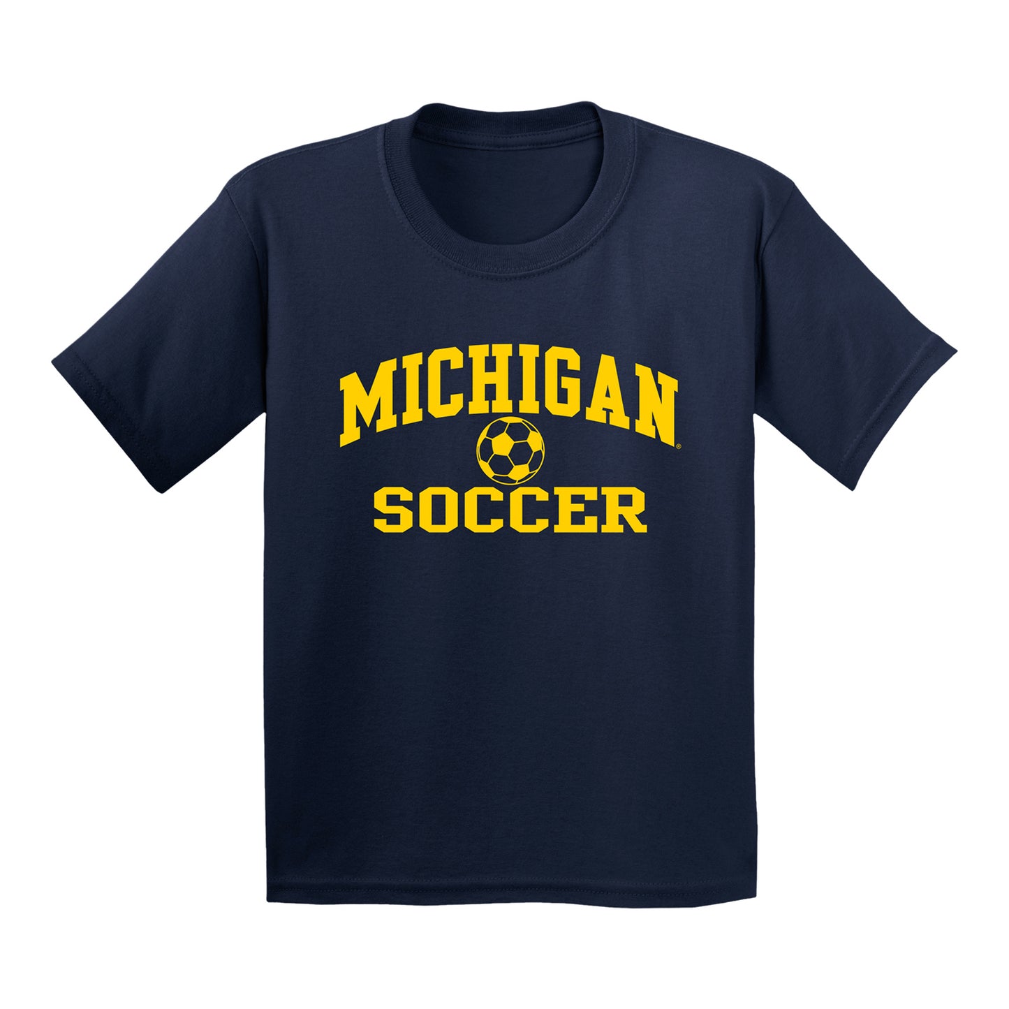 Youth Michigan Wolverines Soccer Navy T-Shirt - Front View