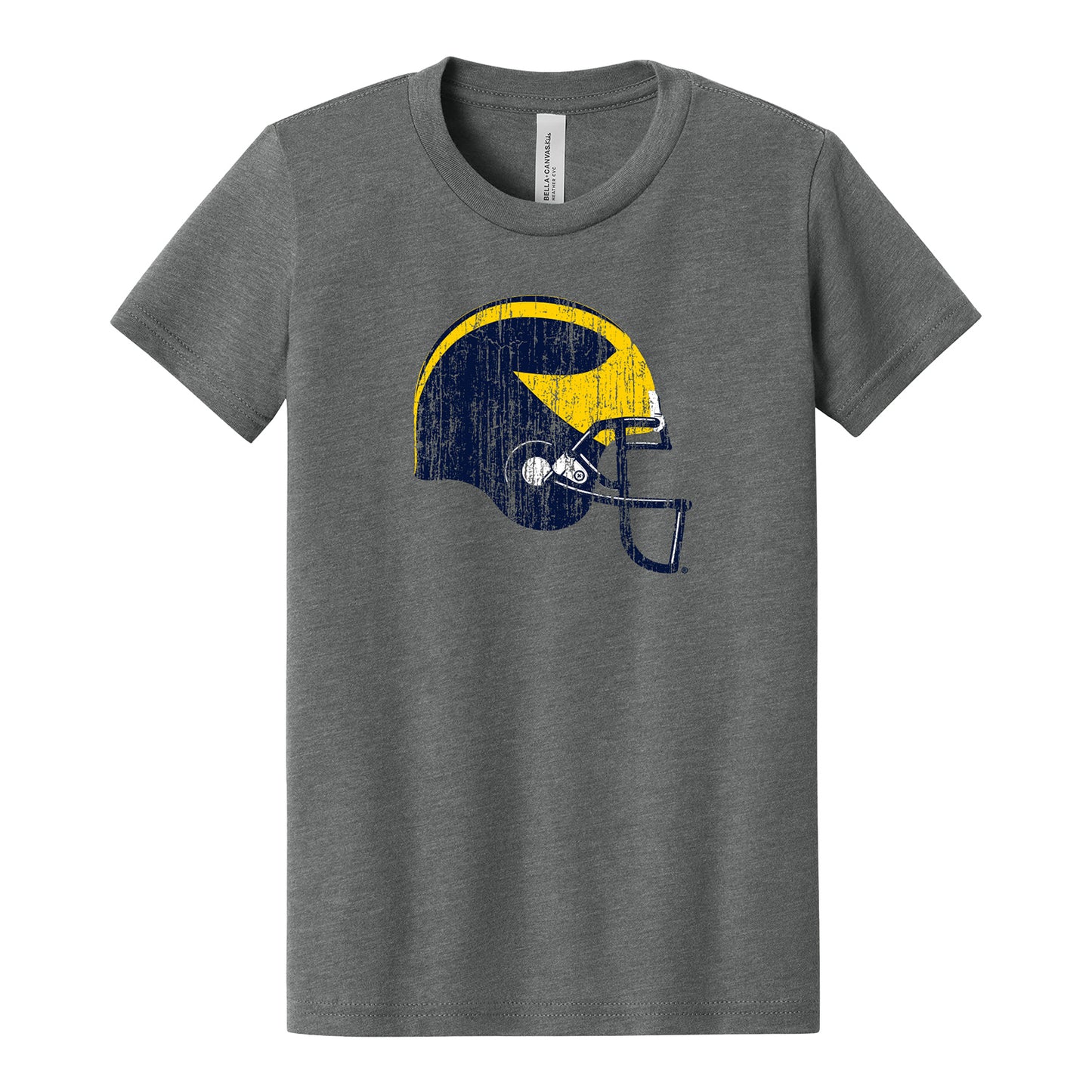 Michigan Wolverines Youth Football Helmet T-Shirt In Grey - Front View