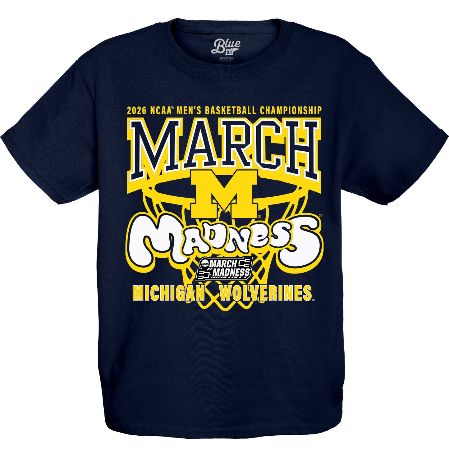 Michigan Wolverines March Madness Youth Navy Bubble Tee - Front View