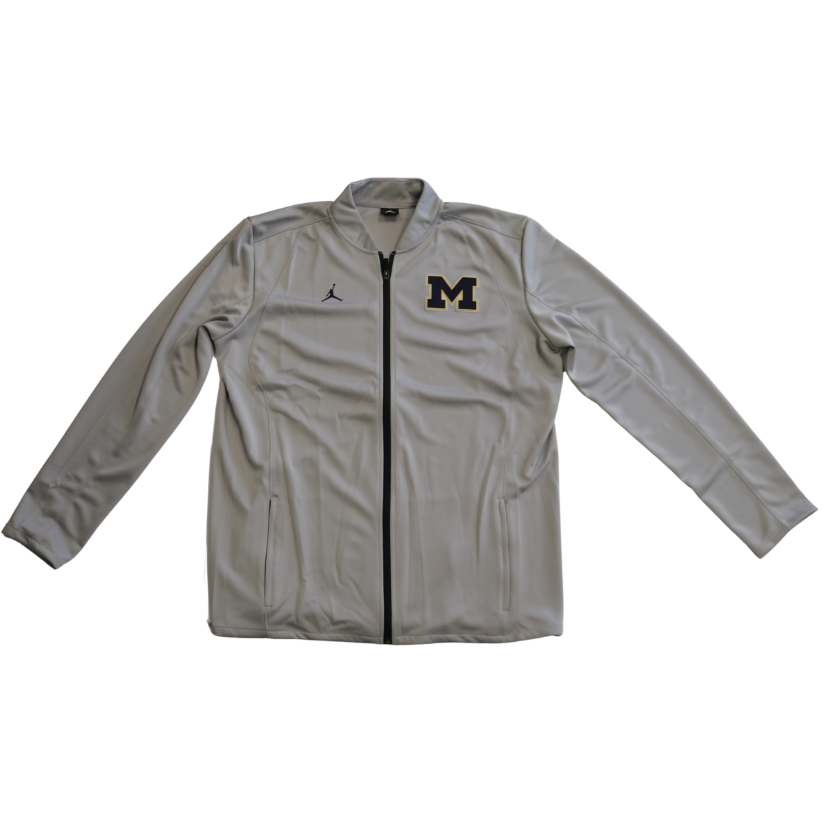 Nike Air Jordan Michigan Wolverines Blue Logo M Grey Zip-Up - Front View
