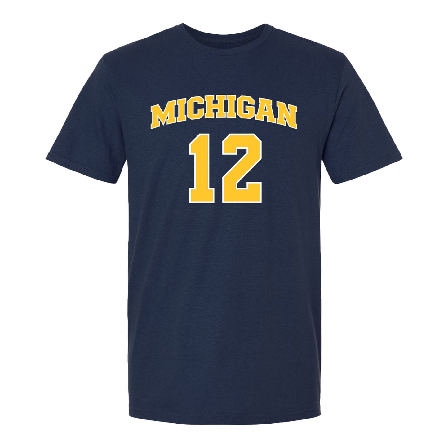 Michigan Wolverines Women's Basketball Student Athlete #12 Syla Swords T-Shirt - Front View