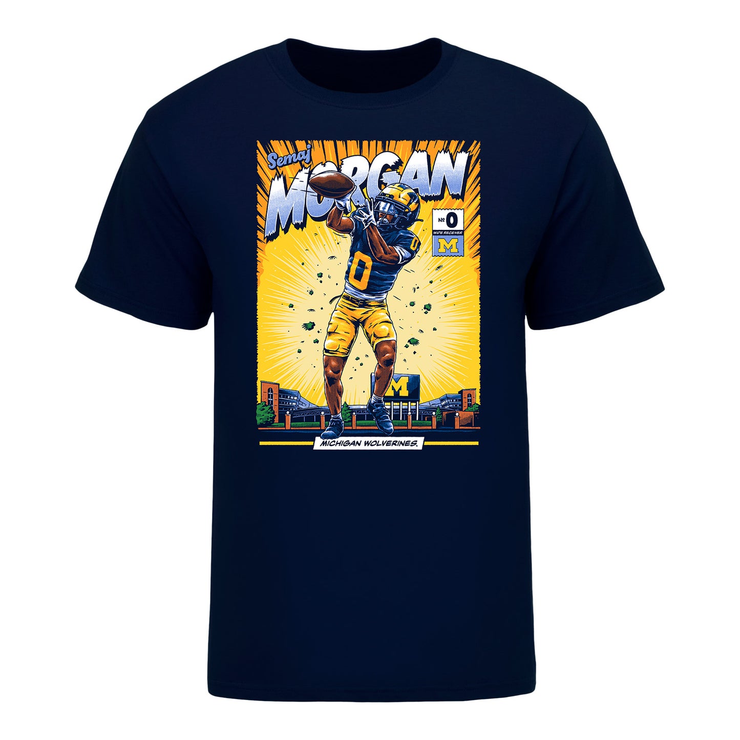 Michigan Wolverines #0 Semaj Morgan Student Athlete Comic T-Shirt - Front View