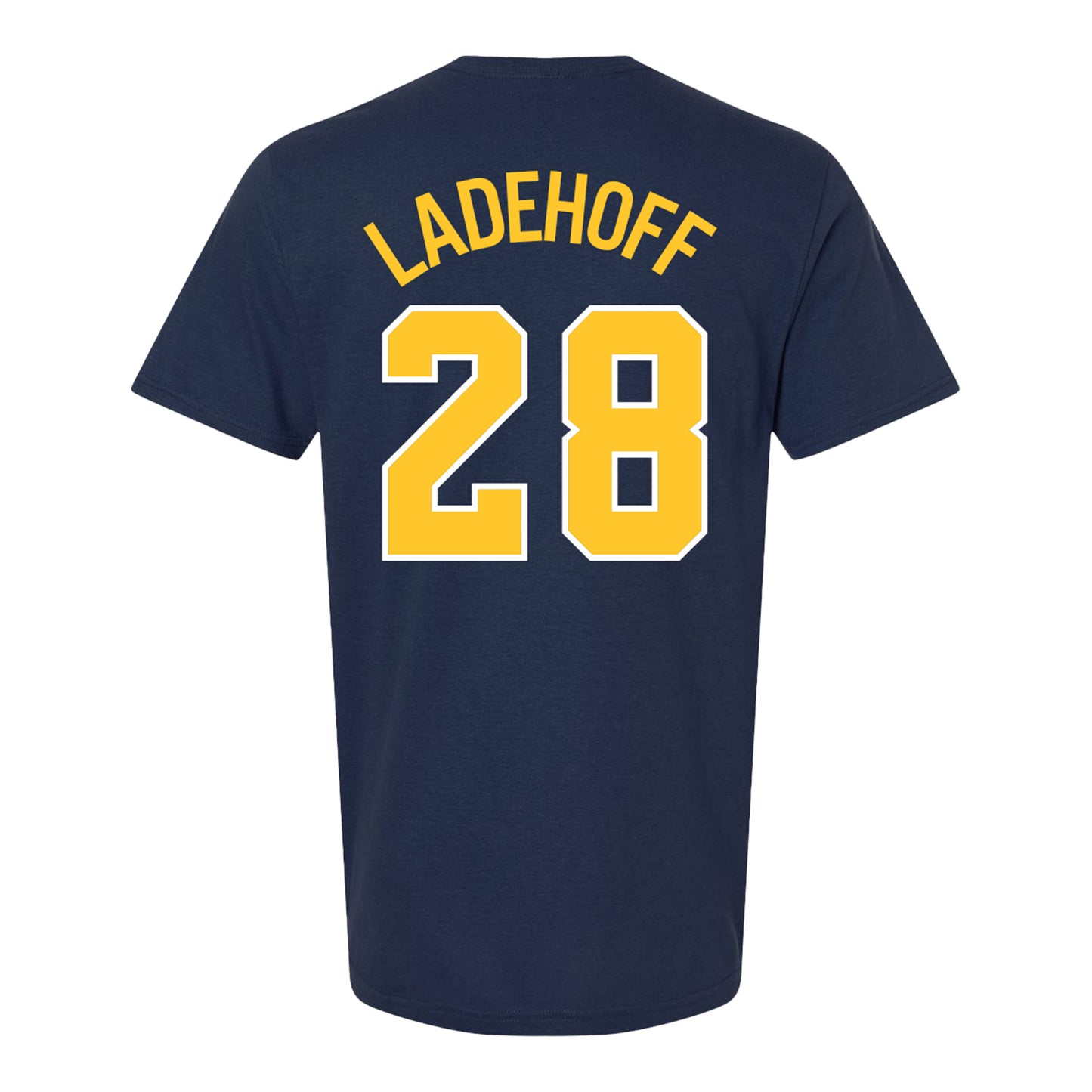 Michigan Wolverines Baseball Student Athlete #28 Cade Ladehoff T-Shirt In Navy - Back View