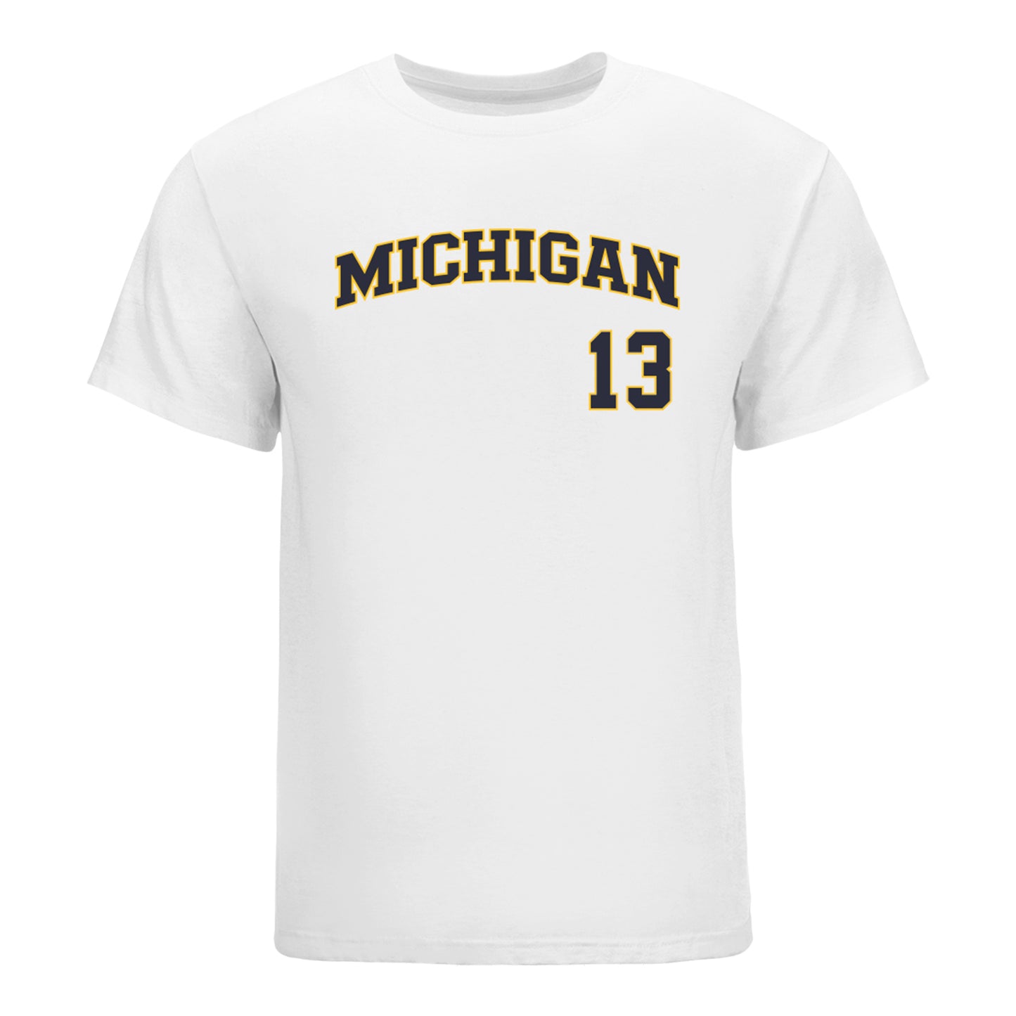Michigan Wolverines Softball Student Athlete #13 Jenissa Conway T-Shirt In White - Front View