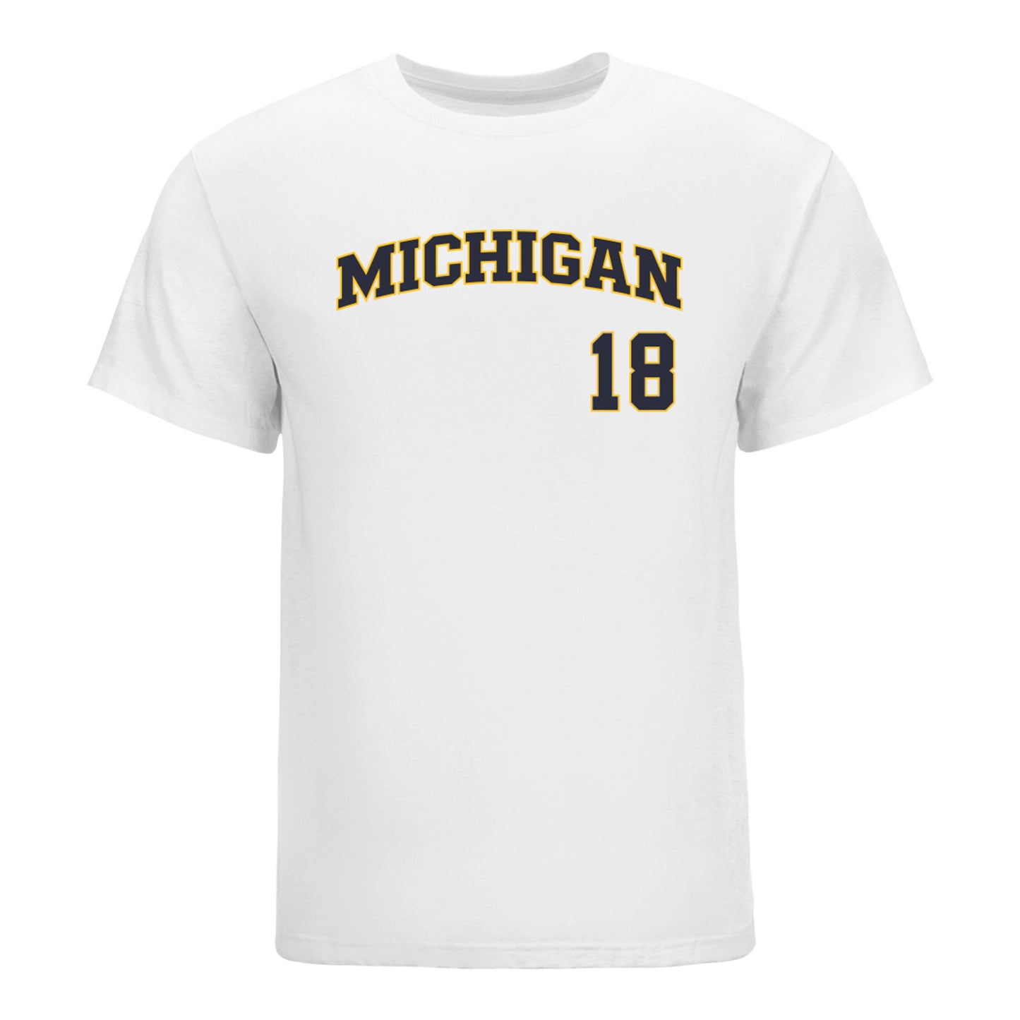 Michigan Wolverines Softball Student Athlete #18 Lauren Derkowski T-Shirt In White - Front View