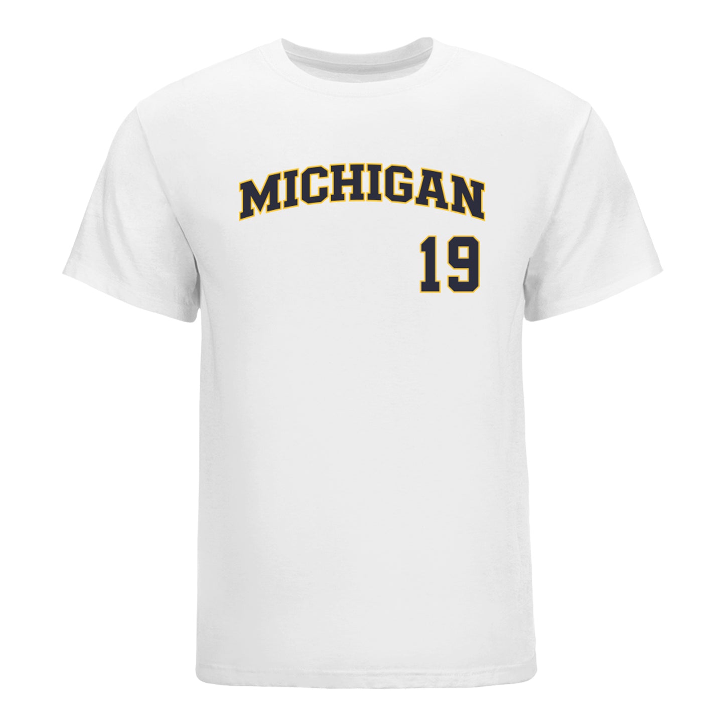 Michigan Wolverines Softball Student Athlete #19 Reganne Bennett T-Shirt In White - Front View