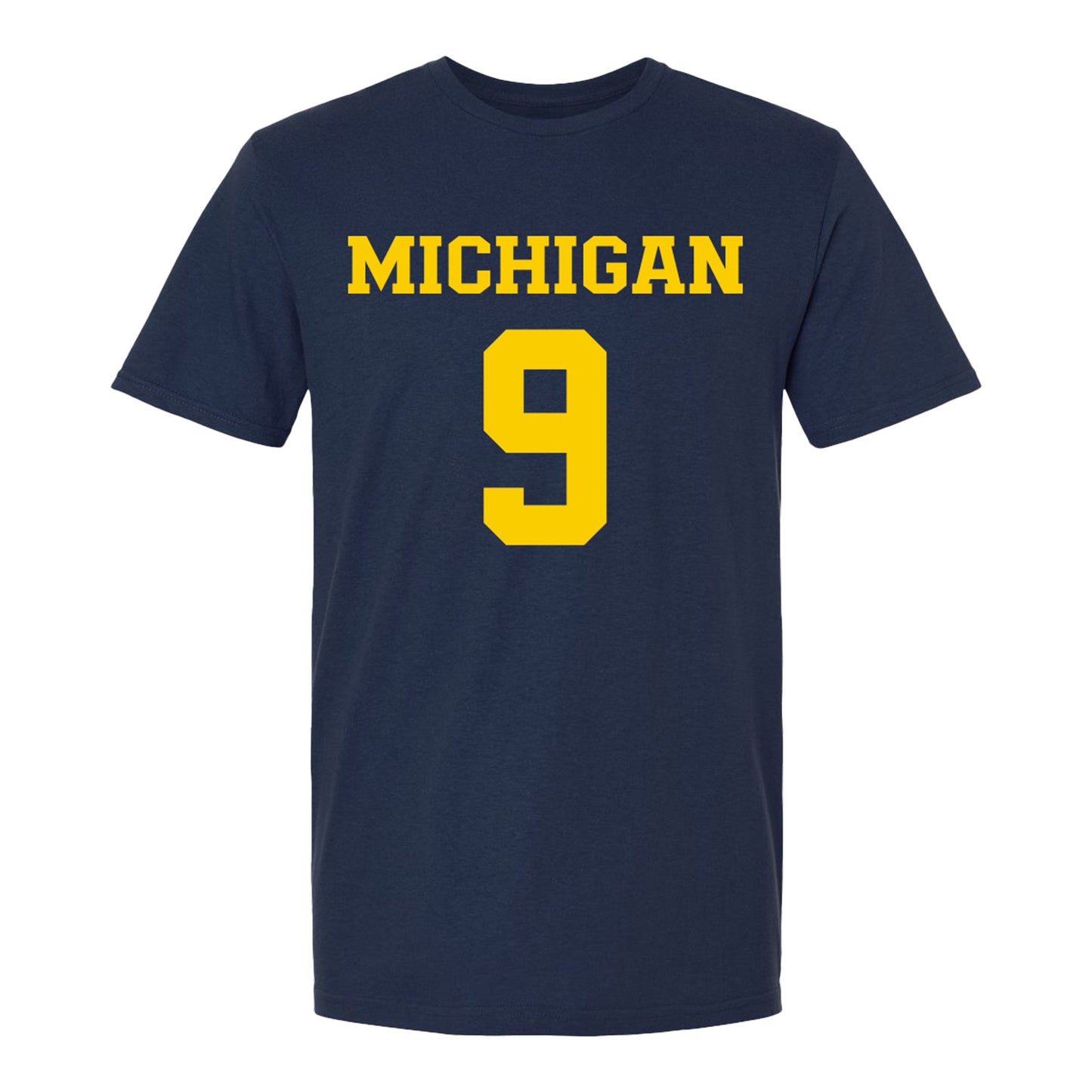 Michigan Wolverines Women's Lacrosse Student Athlete #9 Jane Fetterolf T-Shirt In Navy - Front View