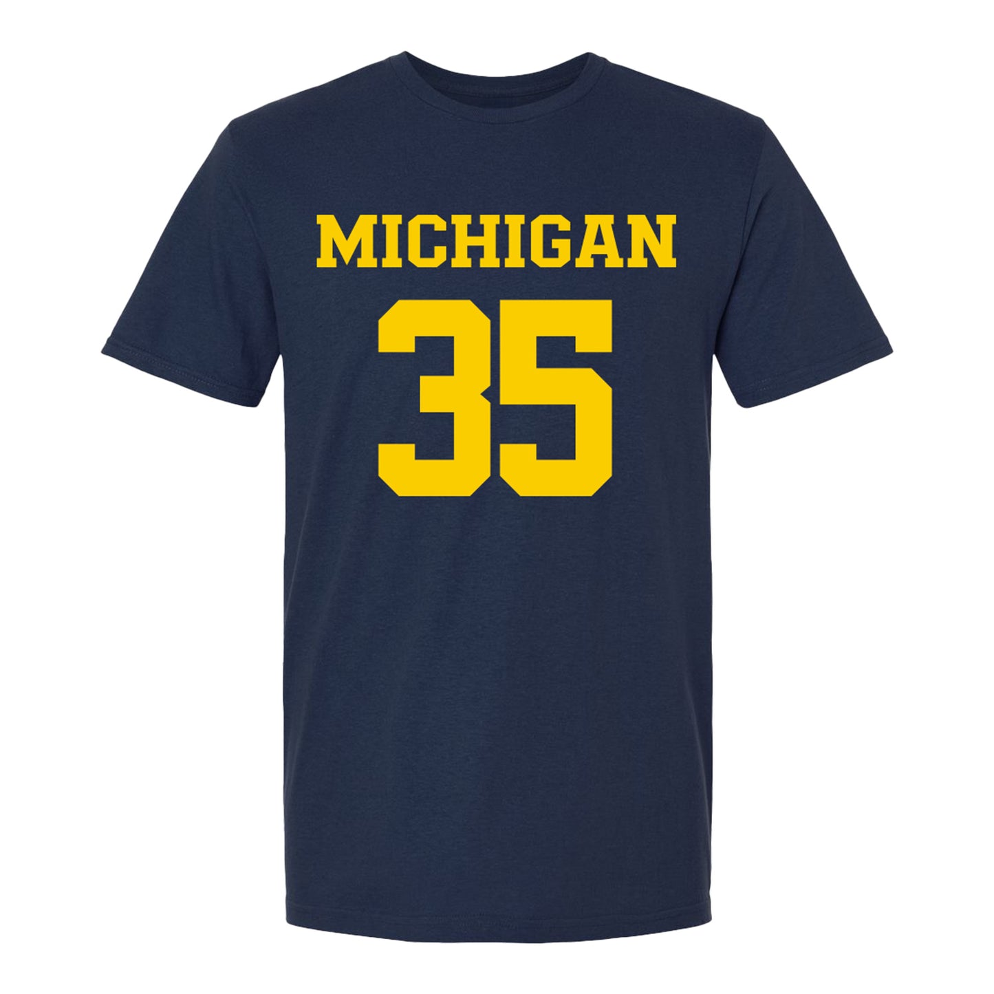 Michigan Wolverines Women's Lacrosse Student Athlete #35 Emma Bradbury T-Shirt In Navy - Front View