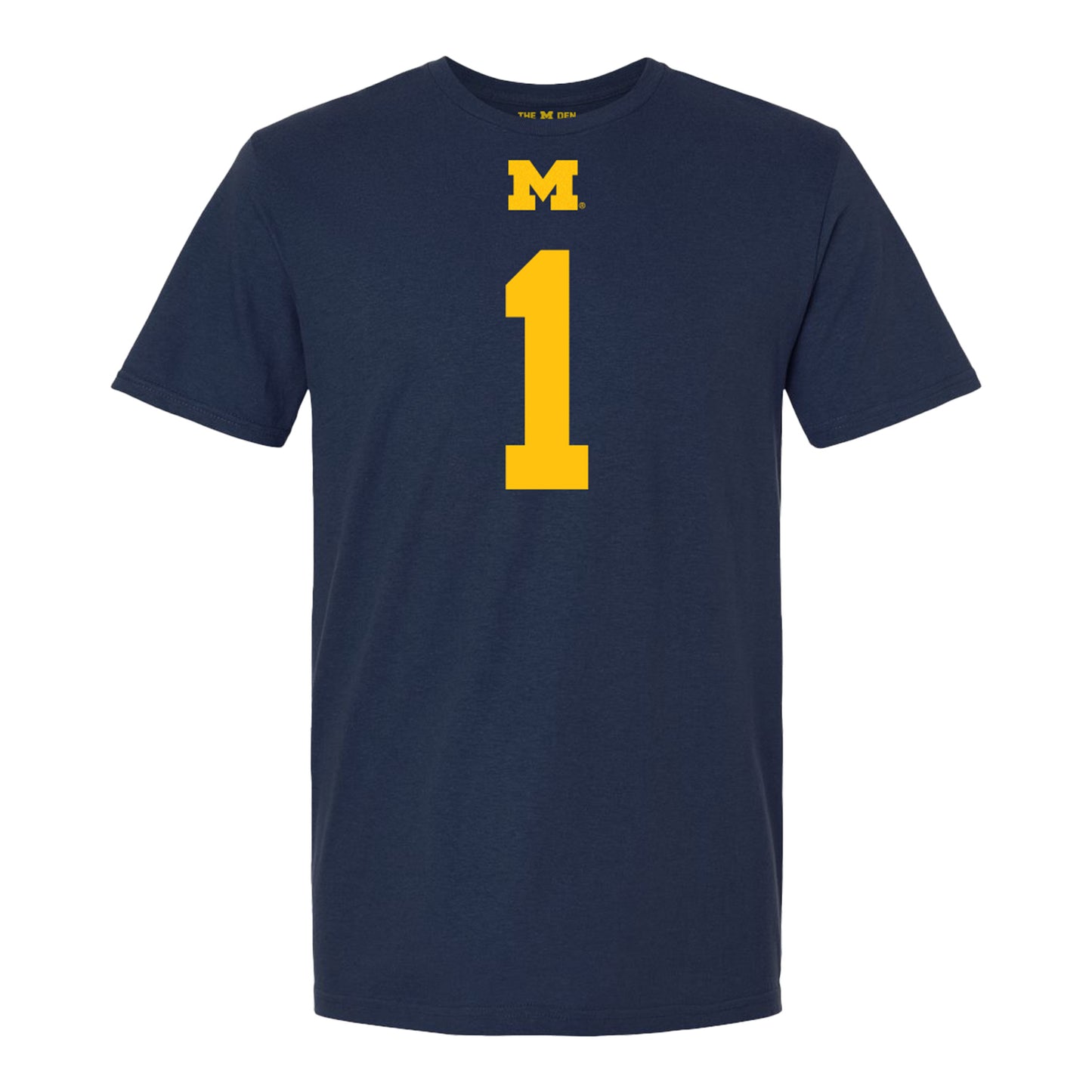 Michigan Wolverines #1 Jaishawn Barham Student Athlete Blue Football T-Shirt - Front View
