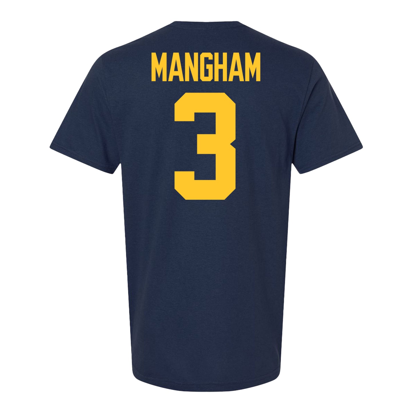 Michigan Wolverines #3 Jaden Mangham Student Athlete Blue Football T-Shirt - Back View