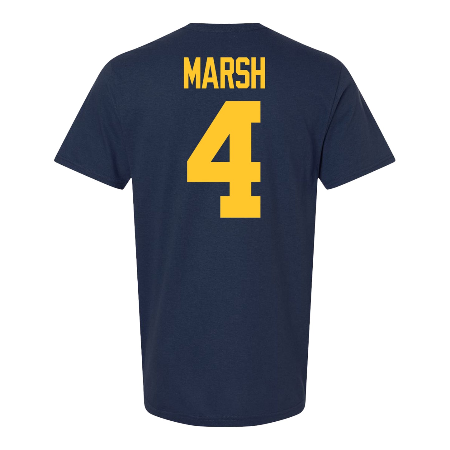 Michigan Wolverines #4 Andrew Marsh Student Athlete Blue Football T-Shirt - Back View