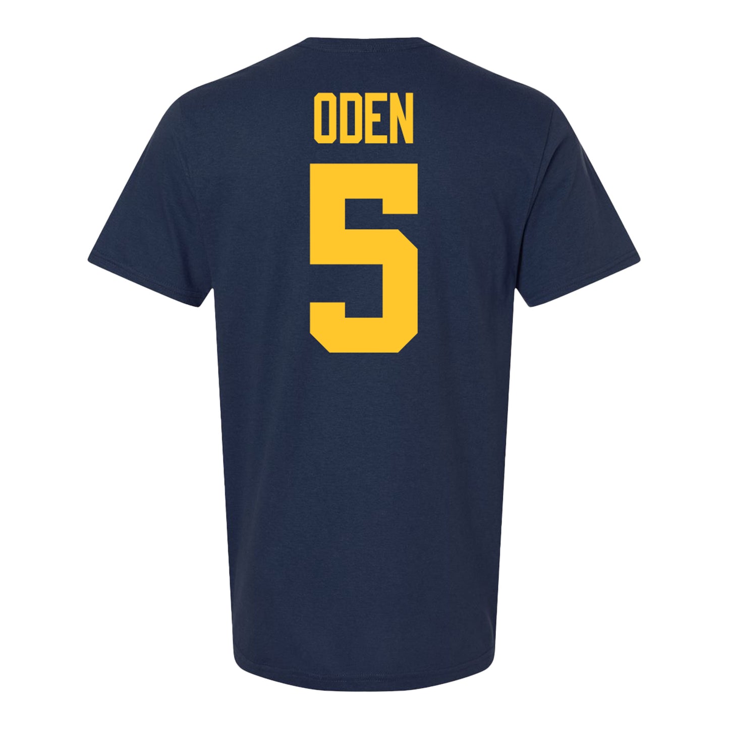 Michigan Wolverines #5 Jacob Oden Student Athlete Blue Football T-Shirt - Back View