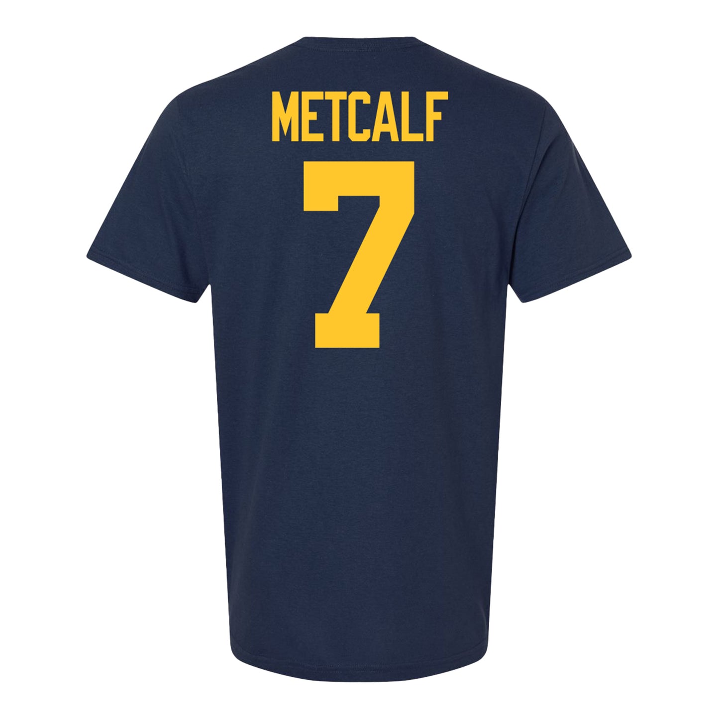 Michigan Wolverines #7 TJ Metcalf Student Athlete Blue Football T-Shirt - Back View