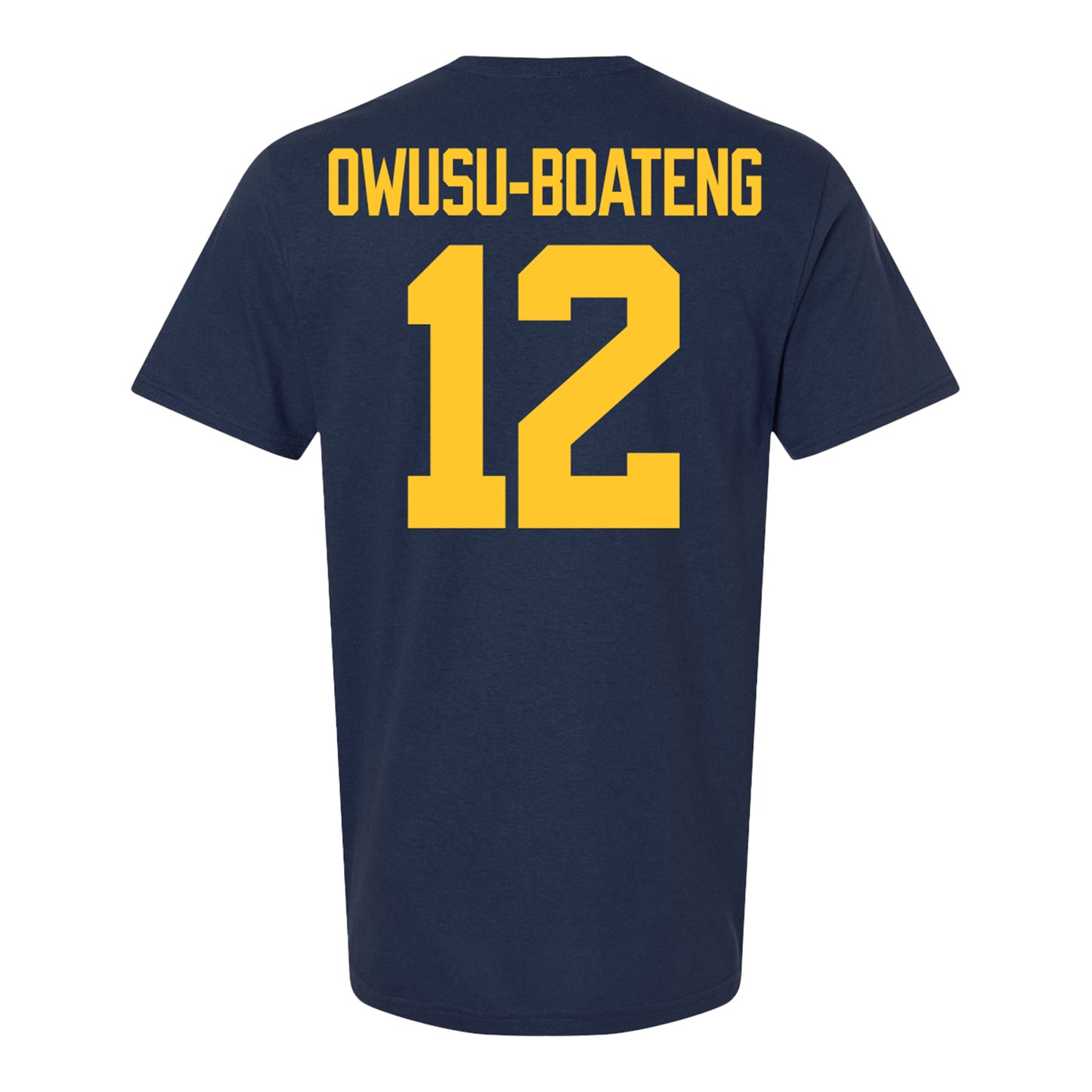 Michigan Wolverines #12 Nathaniel Owusu-Boateng Student Athlete Blue Football T-Shirt - Back View