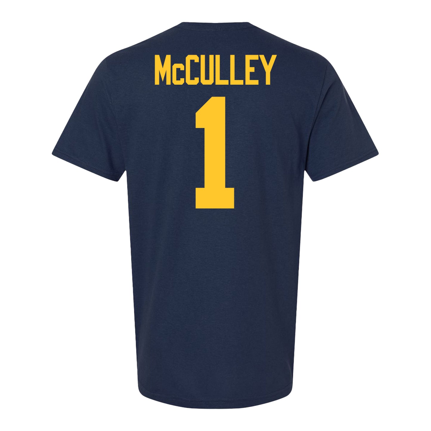 Michigan Wolverines #1 Donaven McCulley Student Athlete Blue Football T-Shirt - Back View