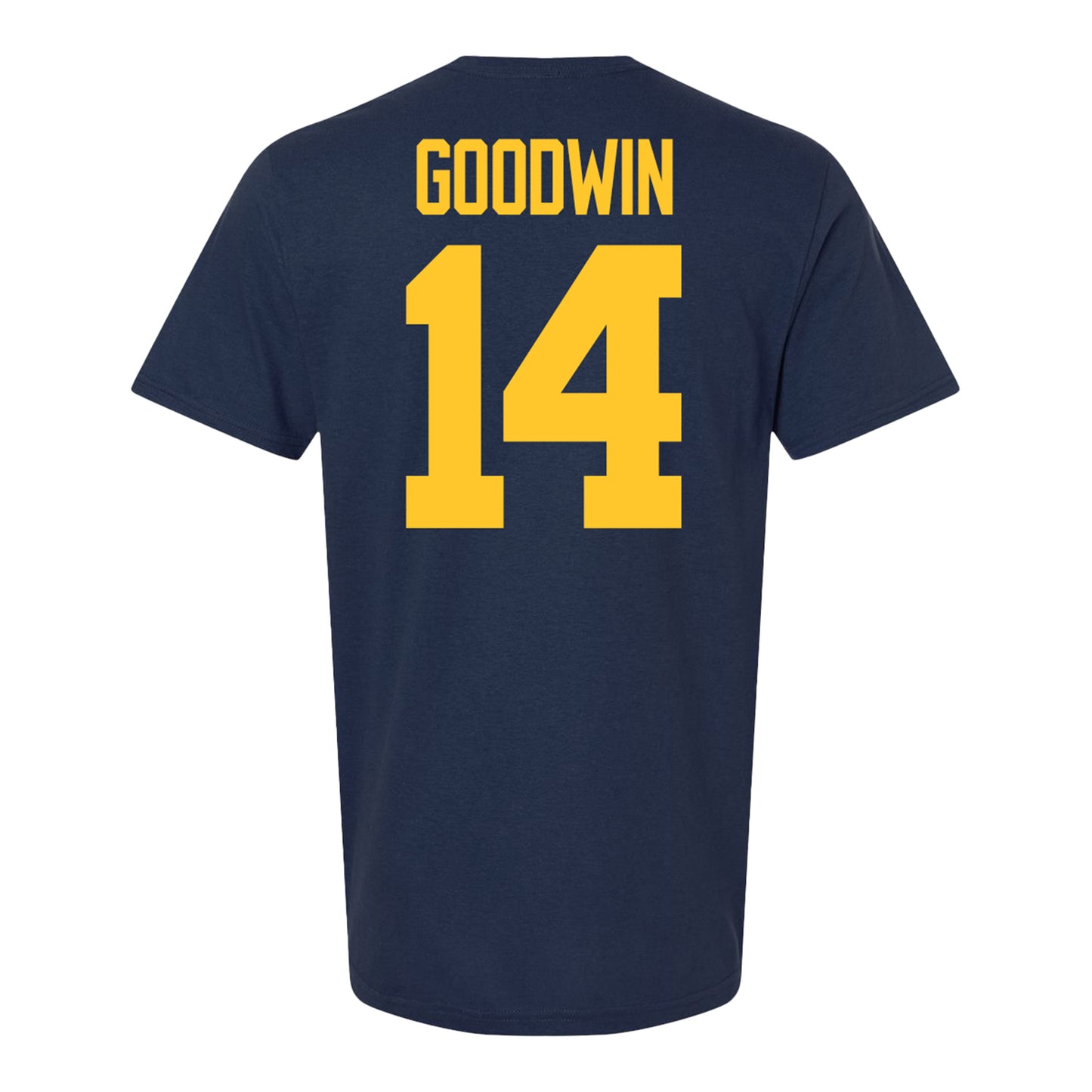 Michigan Wolverines #14 Channing Goodwin Student Athlete Blue Football T-Shirt - Back View