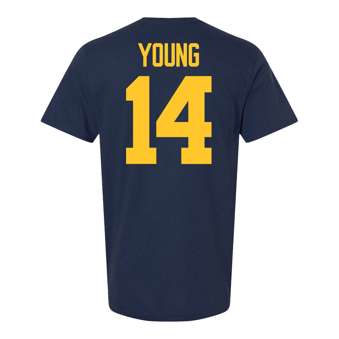 Michigan Wolverines #14 Jordan Young Student Athlete Blue Football T-Shirt - Back View