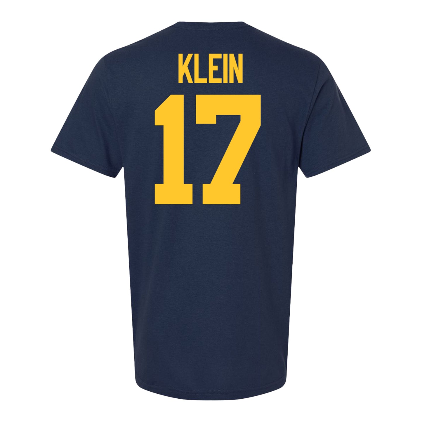 Michigan Wolverines #17 Marlin Klein Student Athlete Blue Football T-Shirt - Back View