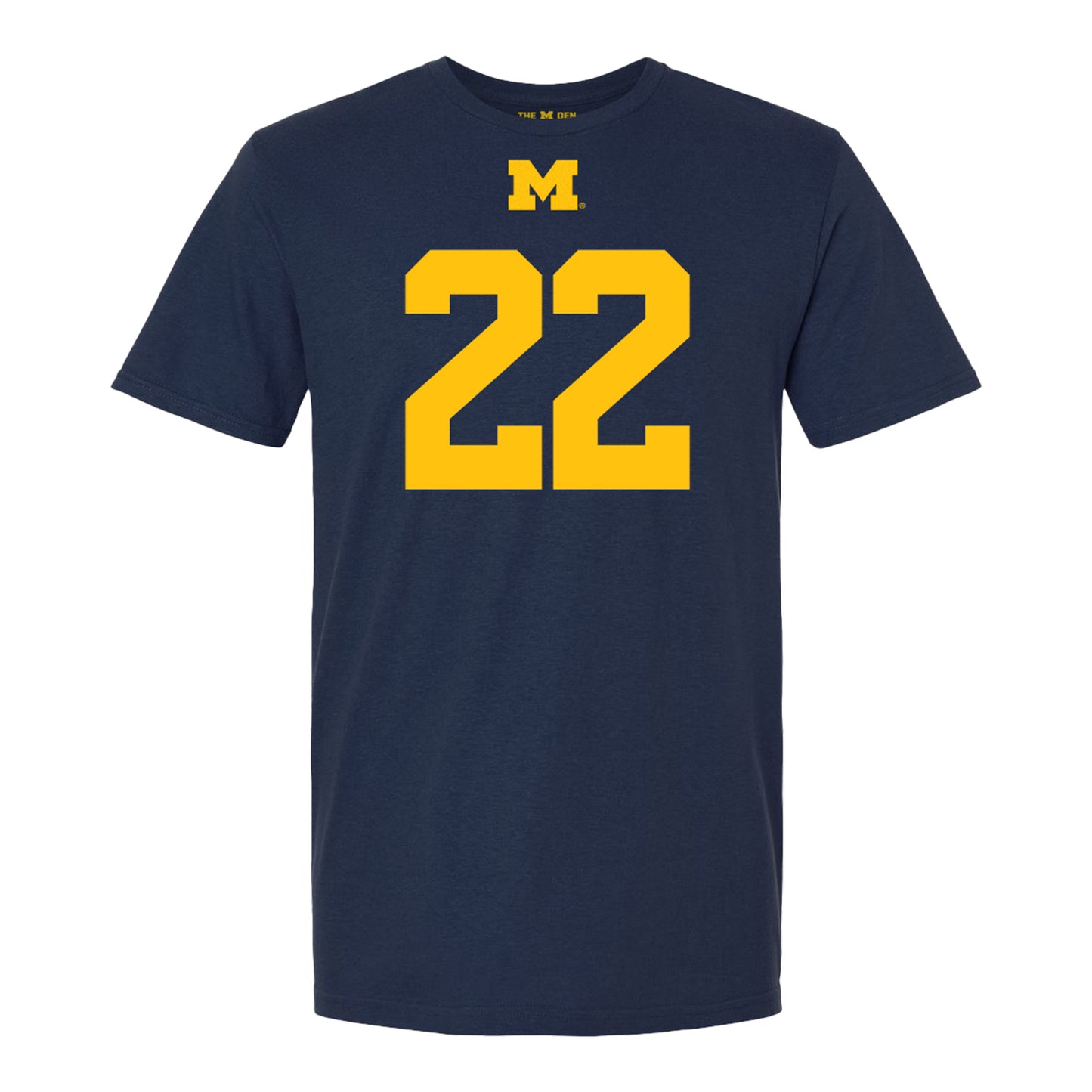 Michigan Wolverines #22 Justice Haynes Student Athlete Blue Football T-Shirt - Front View