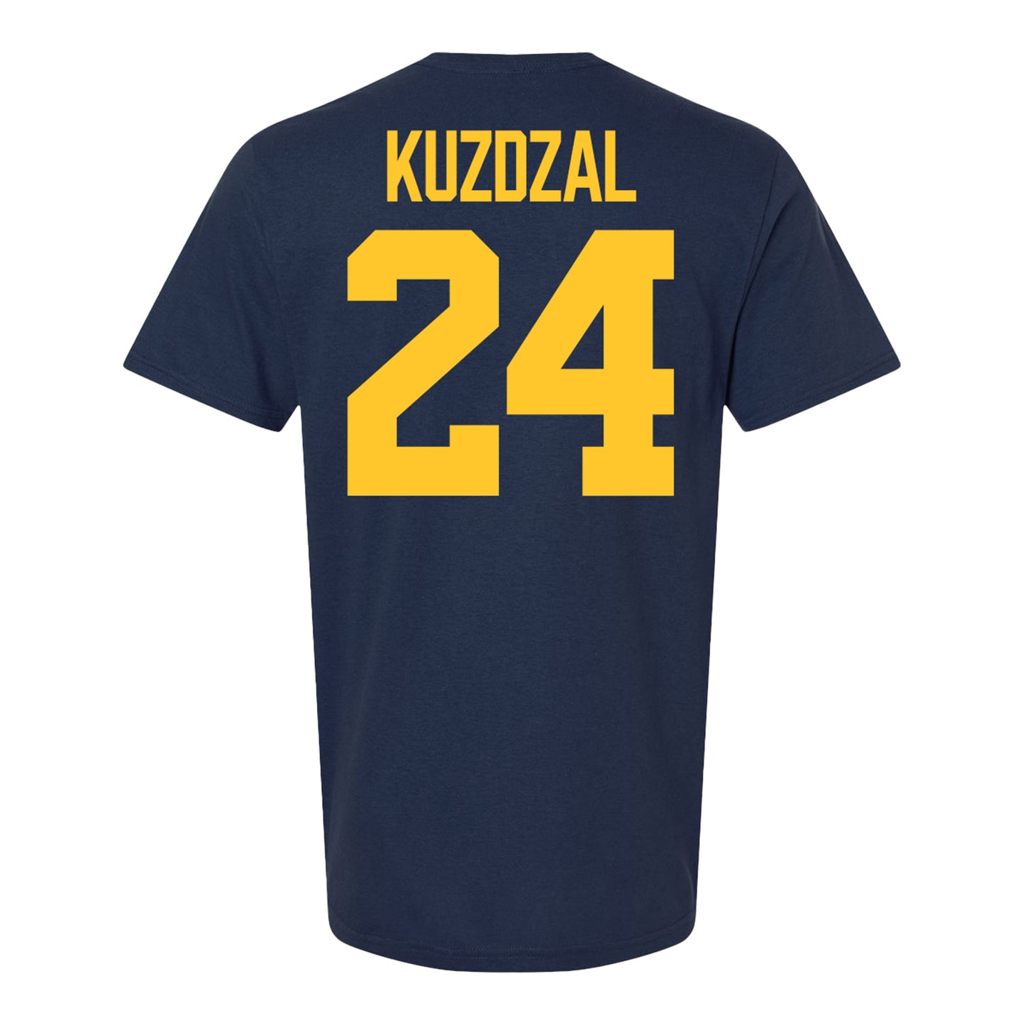 Michigan Wolverines #24 Bryson Kuzdzal Student Athlete Blue Football T-Shirt - Back View