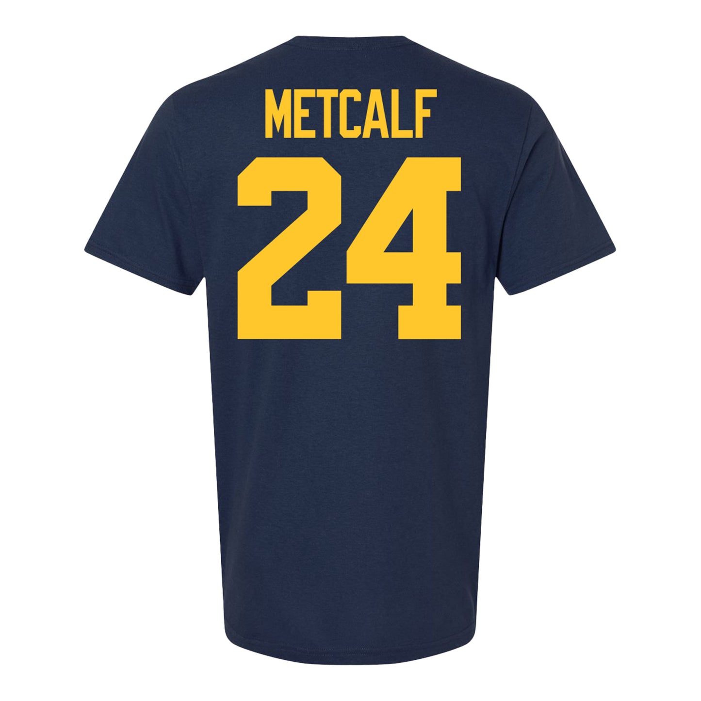 Michigan Wolverines #24 Tevis Metcalf Student Athlete Blue Football T-Shirt - Back View
