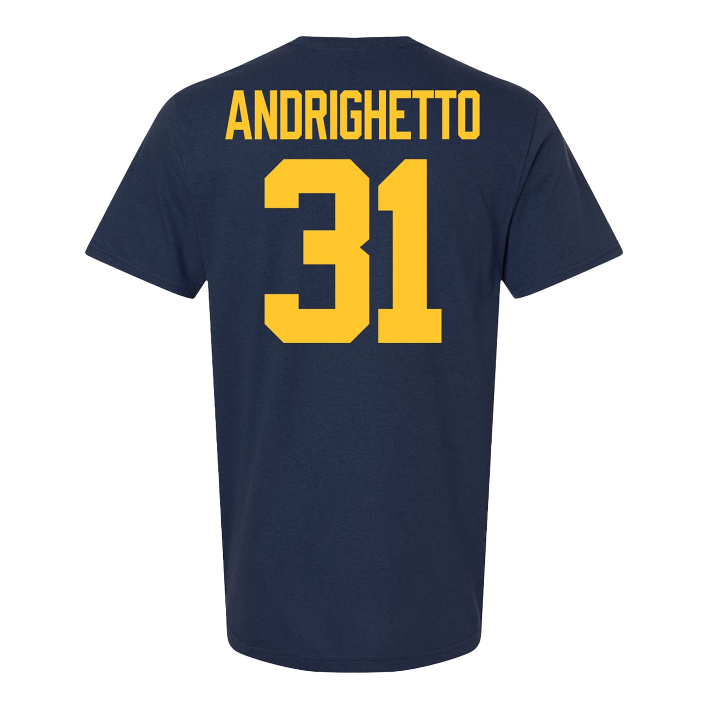 Michigan Wolverines #31 Nico Andrighetto Student Athlete Blue Football T-Shirt - Back View