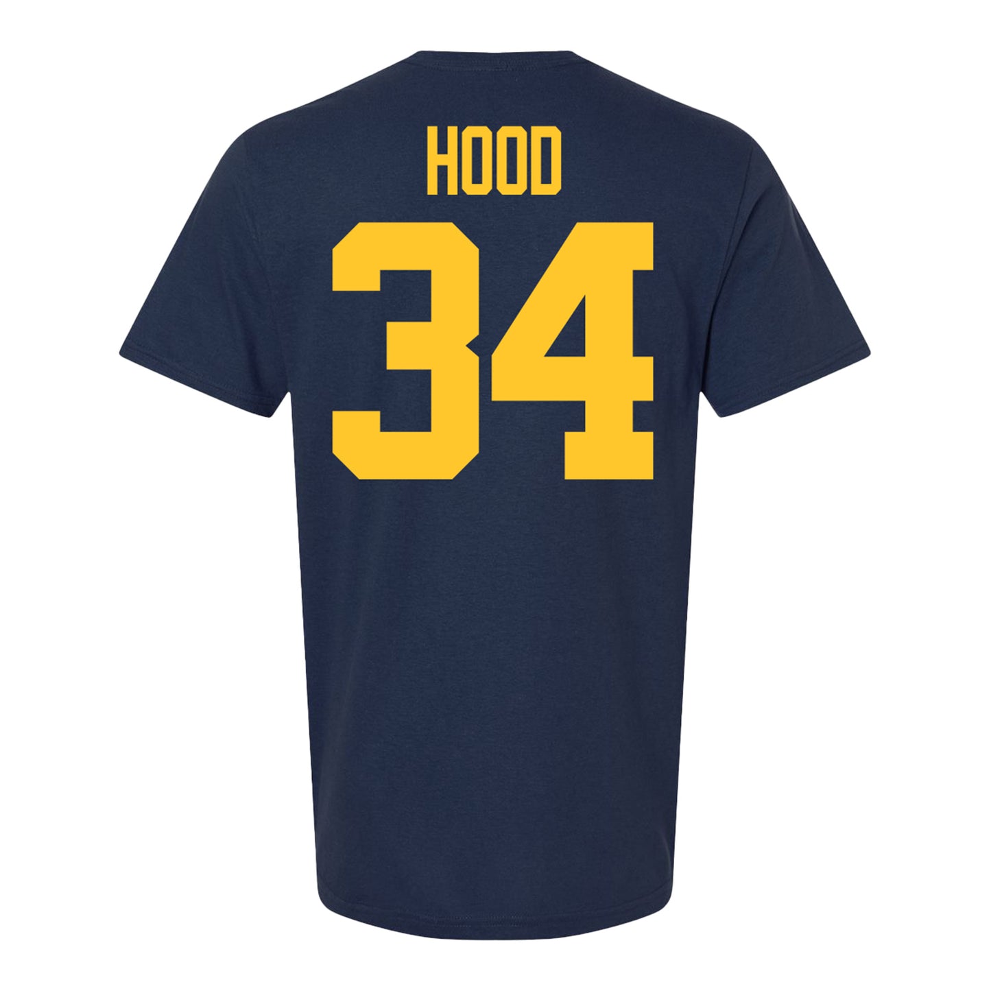 Michigan Wolverines #34 Jaydon Hood Student Athlete Blue Football T-Shirt - Back View