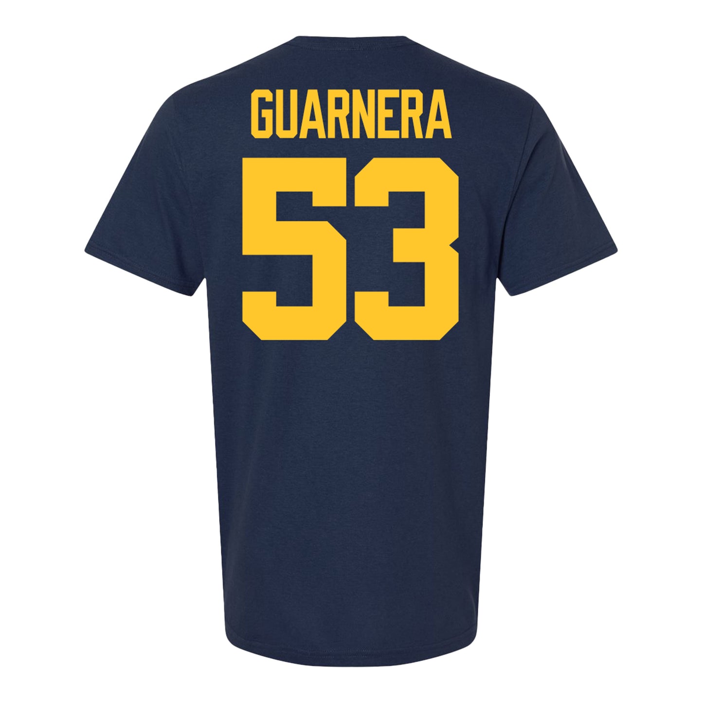 Michigan Wolverines #53 Jake Guarnera Student Athlete Blue Football T-Shirt - Back View