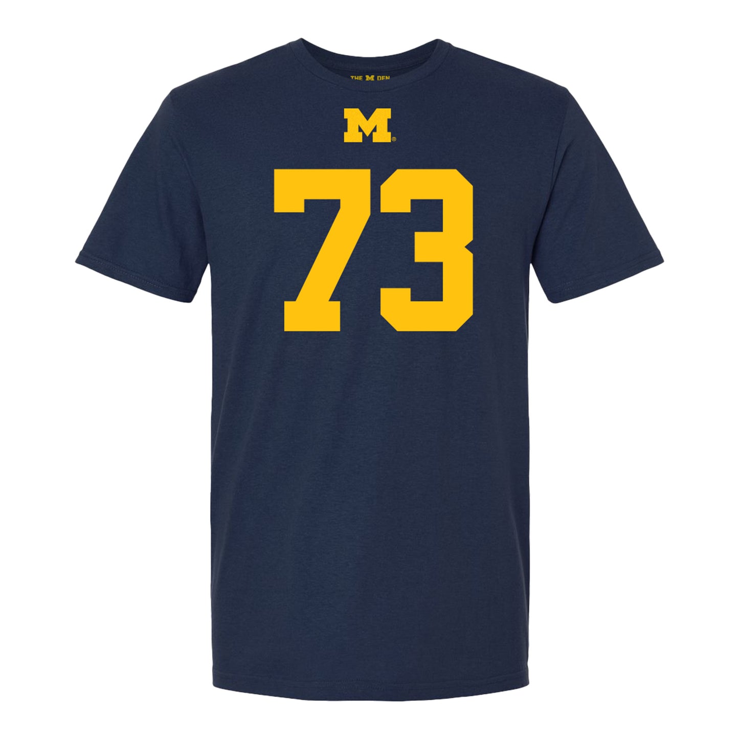 Michigan Wolverines #73 Ben Roebuck Student Athlete Blue Football T-Shirt - Front View
