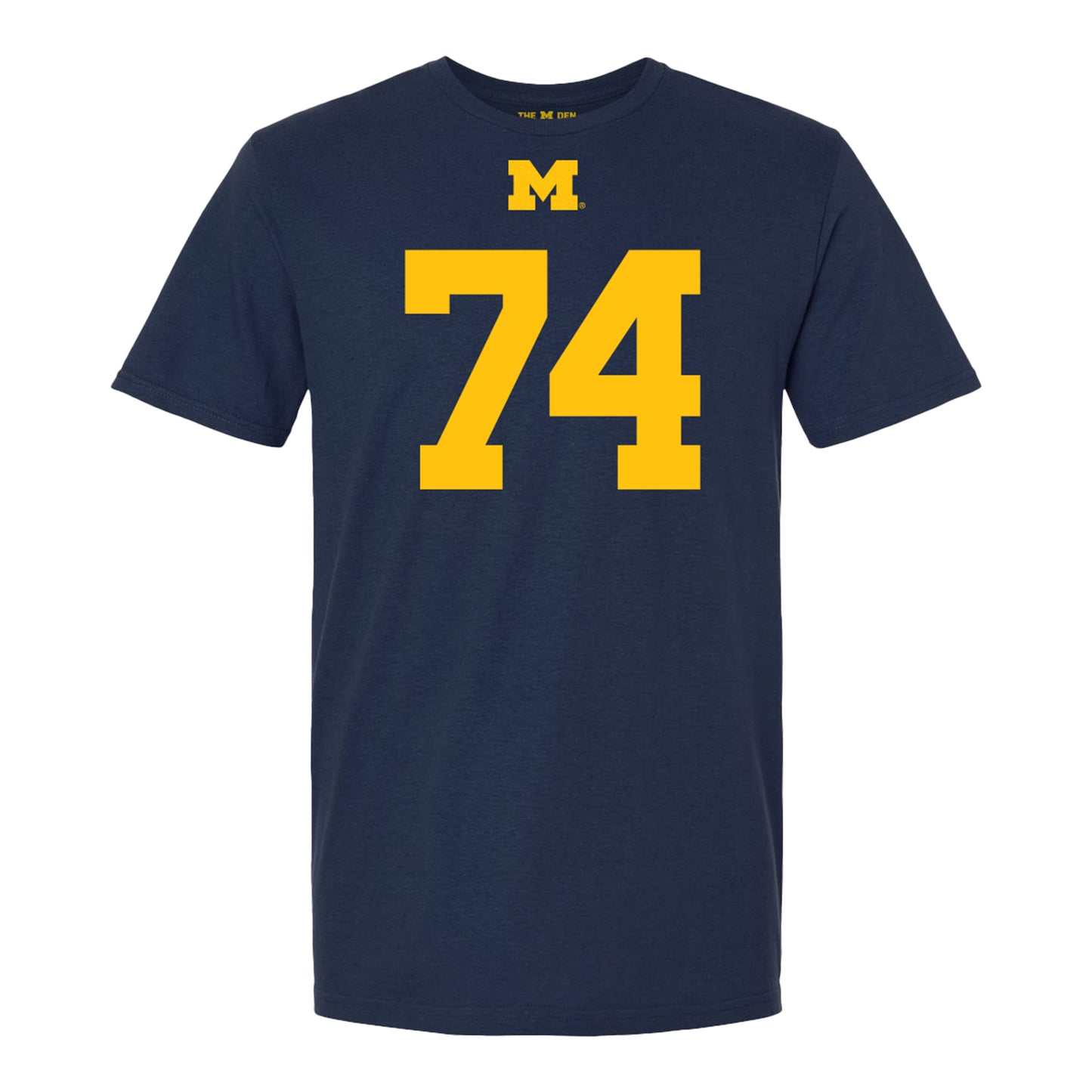 Michigan Wolverines #74 Avery Gach Student Athlete Blue Football T-Shirt - Front View
