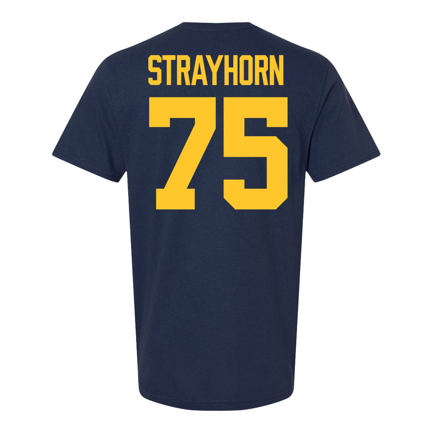 Michigan Wolverines #75 Kaden Strayhorn Student Athlete Blue Football T-Shirt - Back View