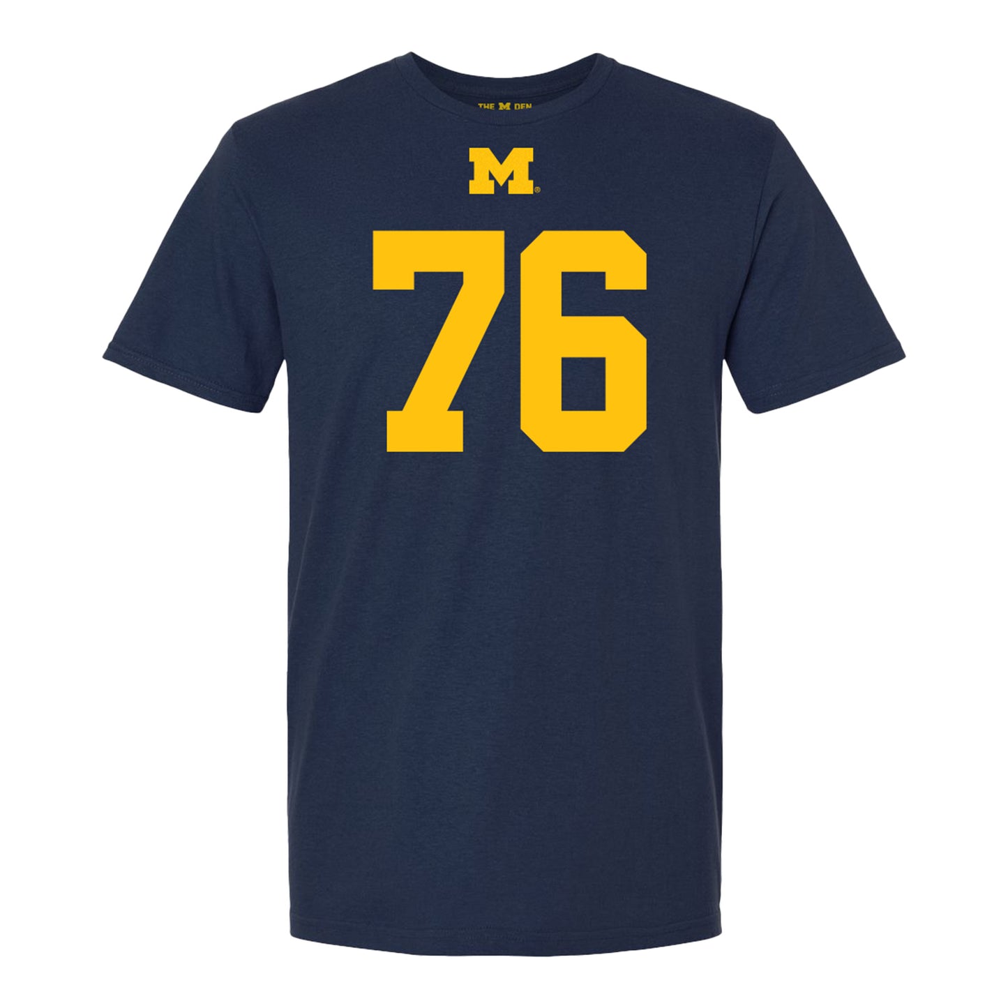 Michigan Wolverines #76 Connor Jones Student Athlete Blue Football T-Shirt - Front View