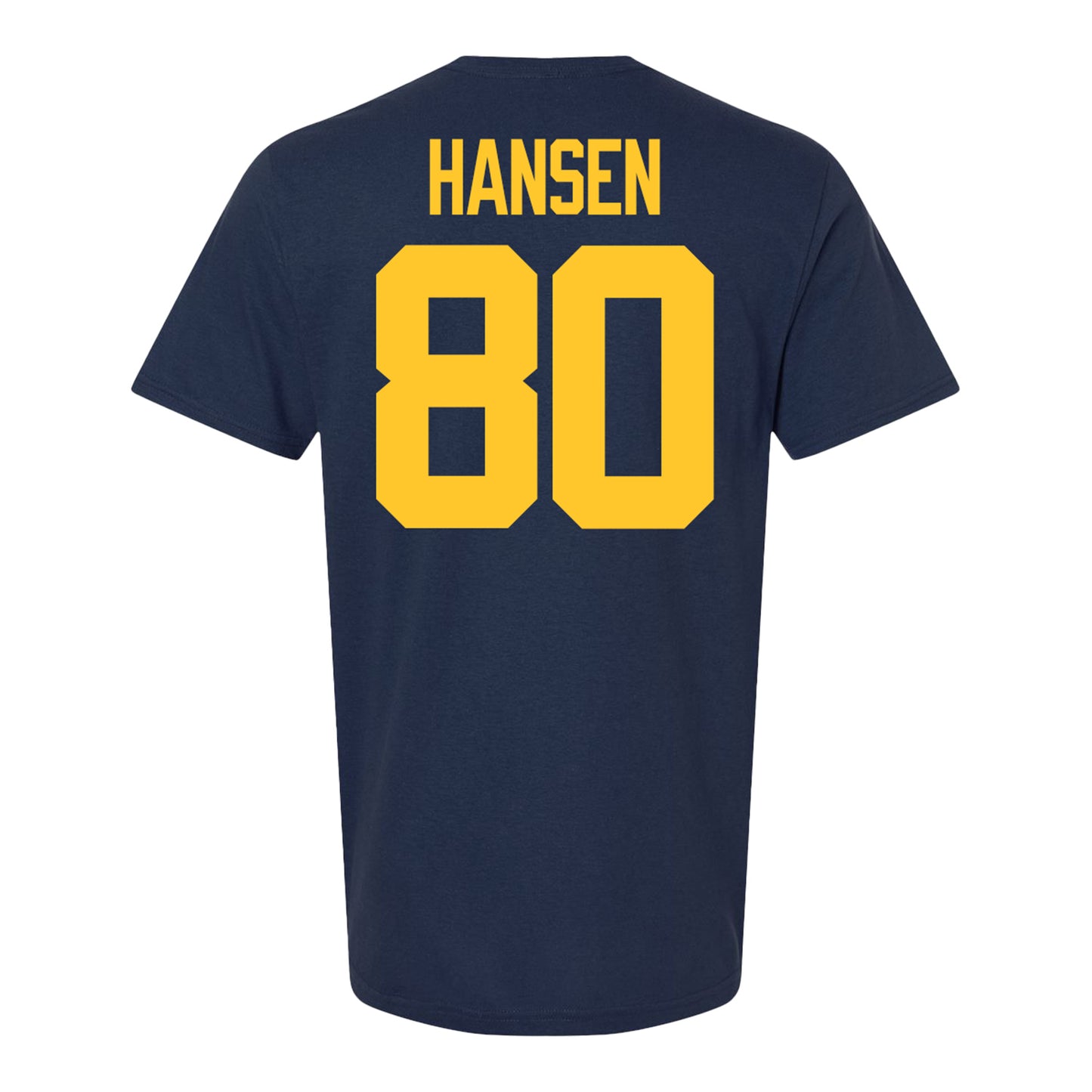 Michigan Wolverines #80 Hogan Hansen Student Athlete Blue Football T-Shirt - Back View