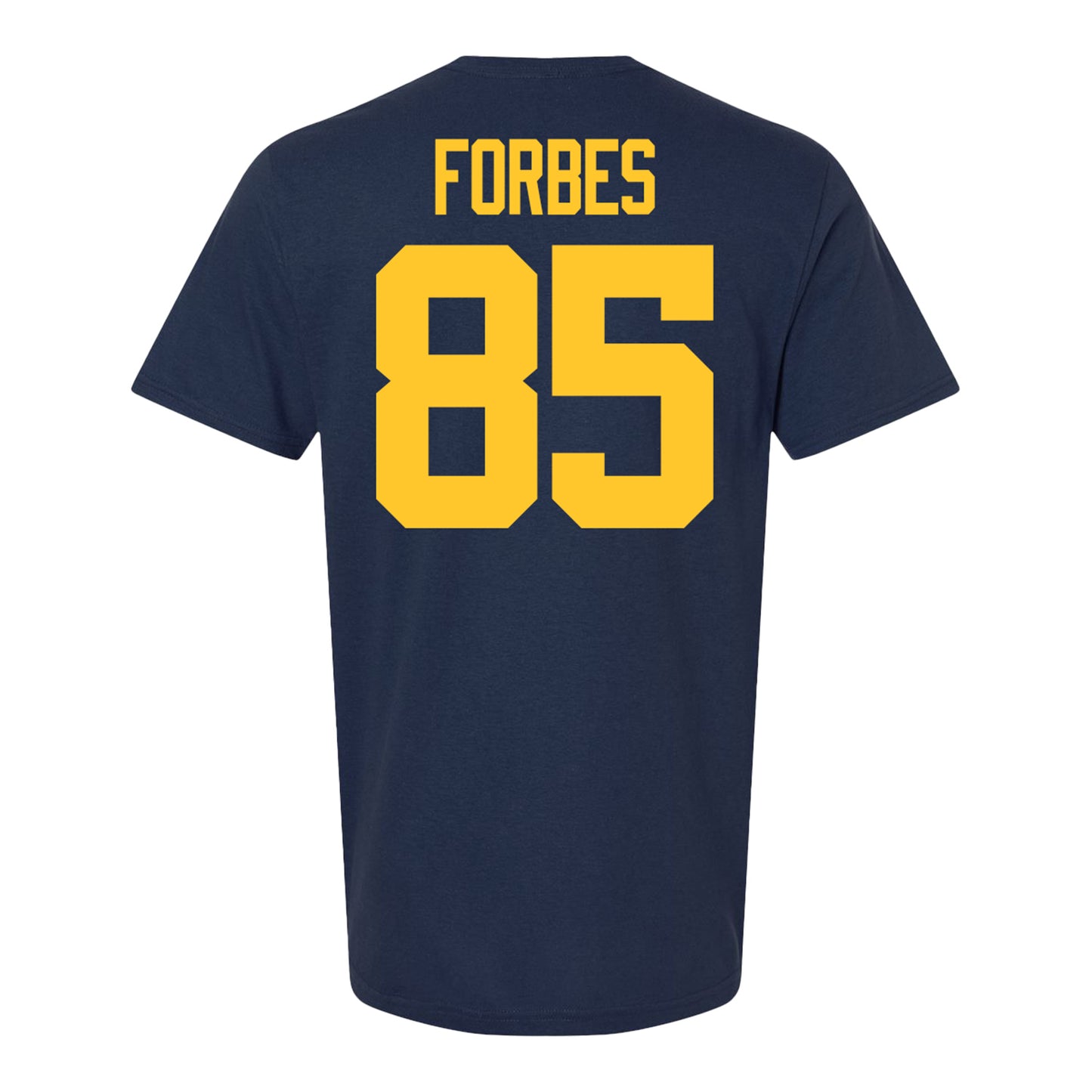 Michigan Wolverines #85 Logan Forbes Student Athlete Blue Football T-Shirt - Back View