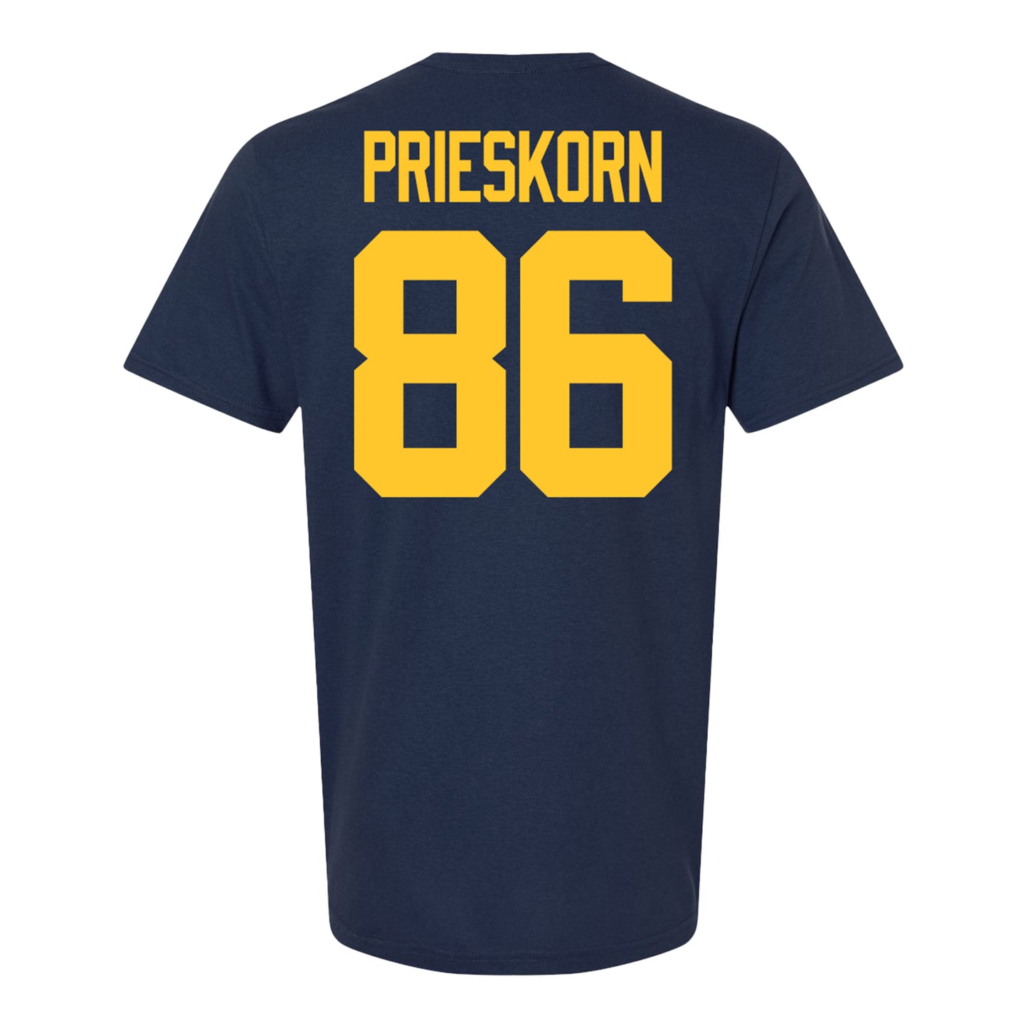 Michigan Wolverines #86 Brady Prieskorn Student Athlete Blue Football T-Shirt - Back View