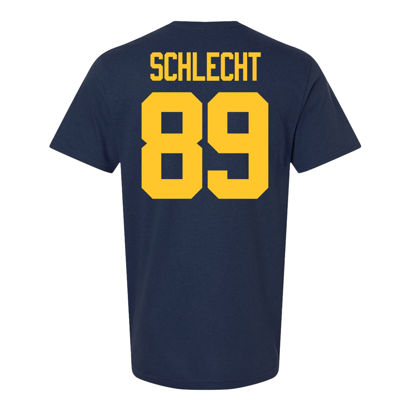 Michigan Wolverines #89 Kaleb Schlecht Student Athlete Blue Football T-Shirt - Back View