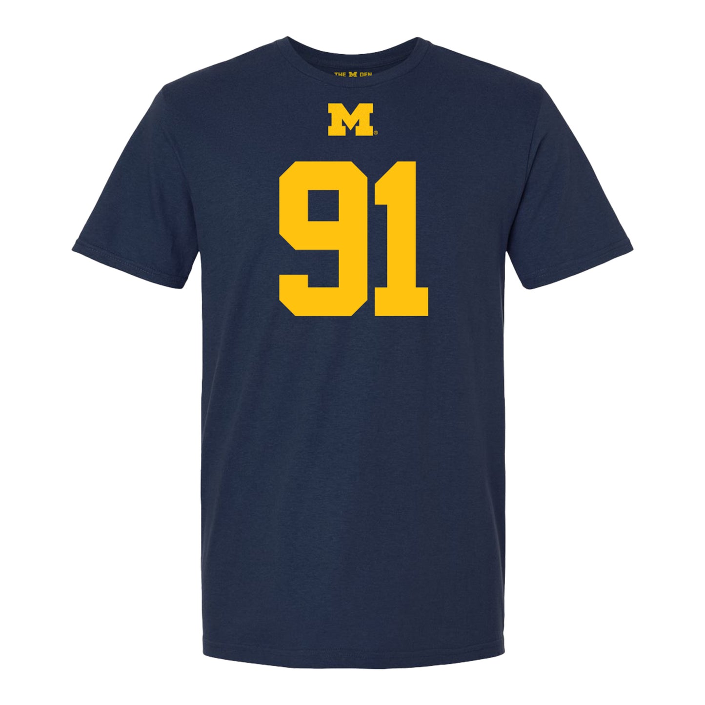 Michigan Wolverines #91 Evan Boutorwick Student Athlete Blue Football T-Shirt - Front View
