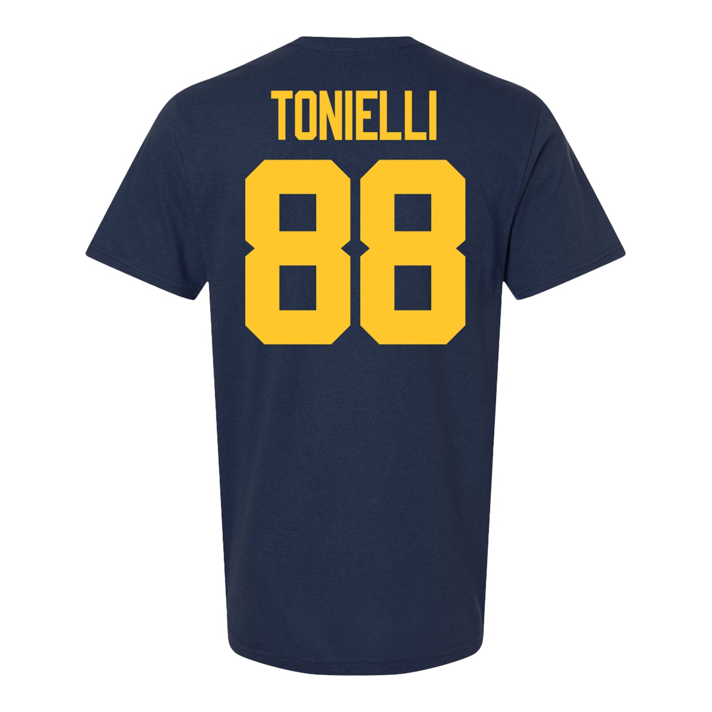 Michigan Wolverines #88 Deakon Tonielli Student Athlete Blue Football T-Shirt - Back View