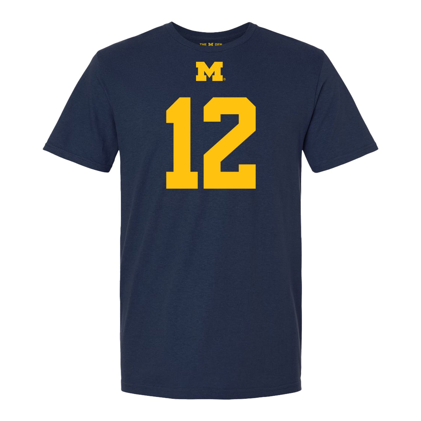 Michigan Wolverines #12 Jake Garcia Student Athlete Blue Football T-Shirt - Front View