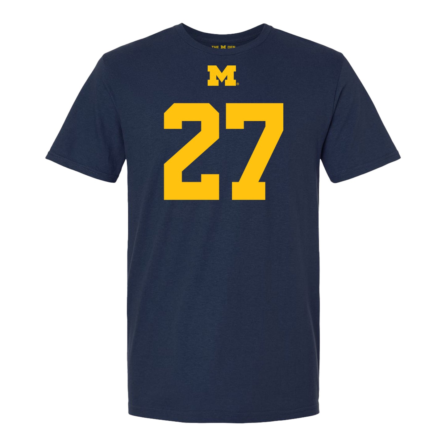 Michigan Wolverines #27 Jayden Sanders Student Athlete Blue Football T-Shirt - Front View