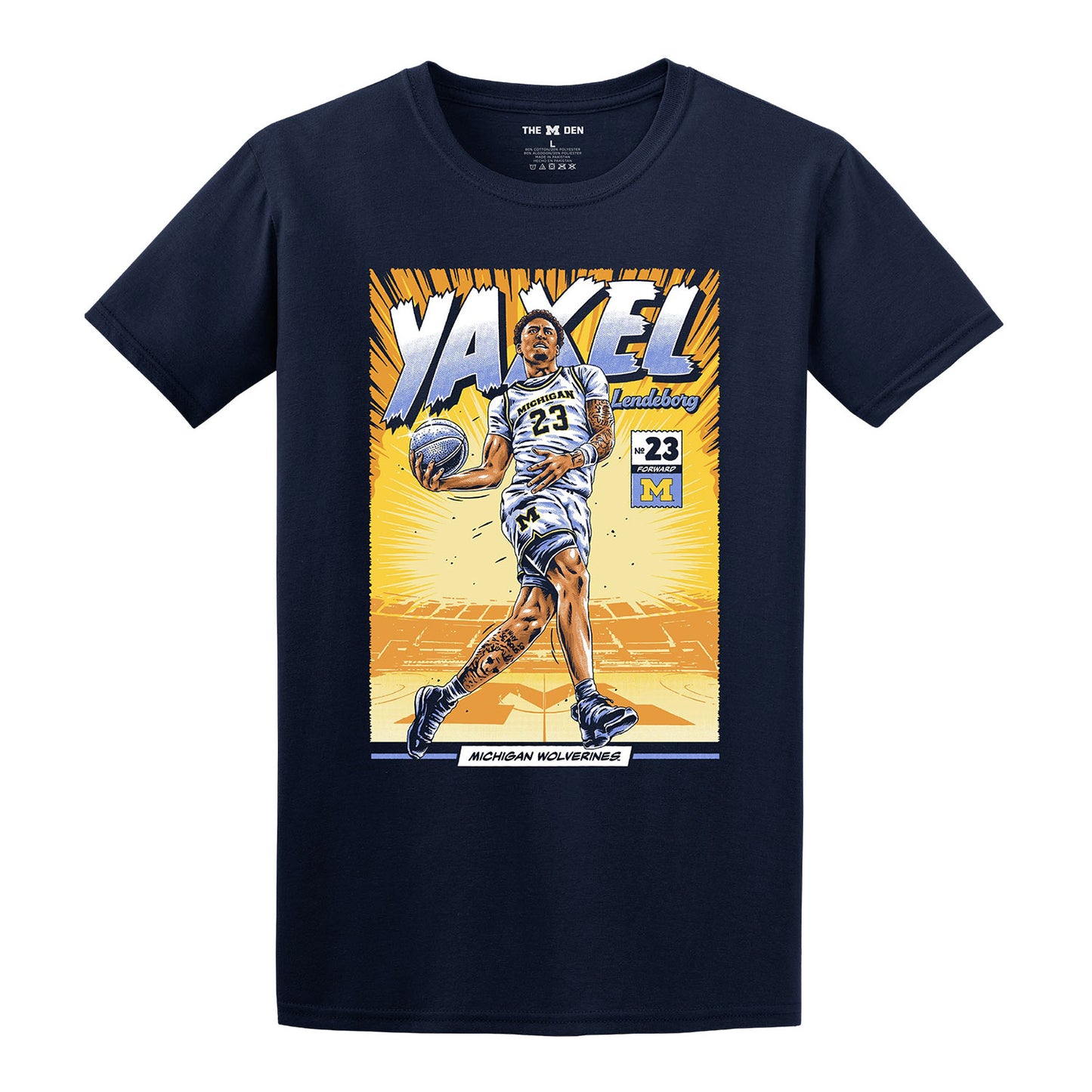 Michigan Wolverines #23 Yaxel Lendeborg Student Athlete Comic T-Shirt - Front View