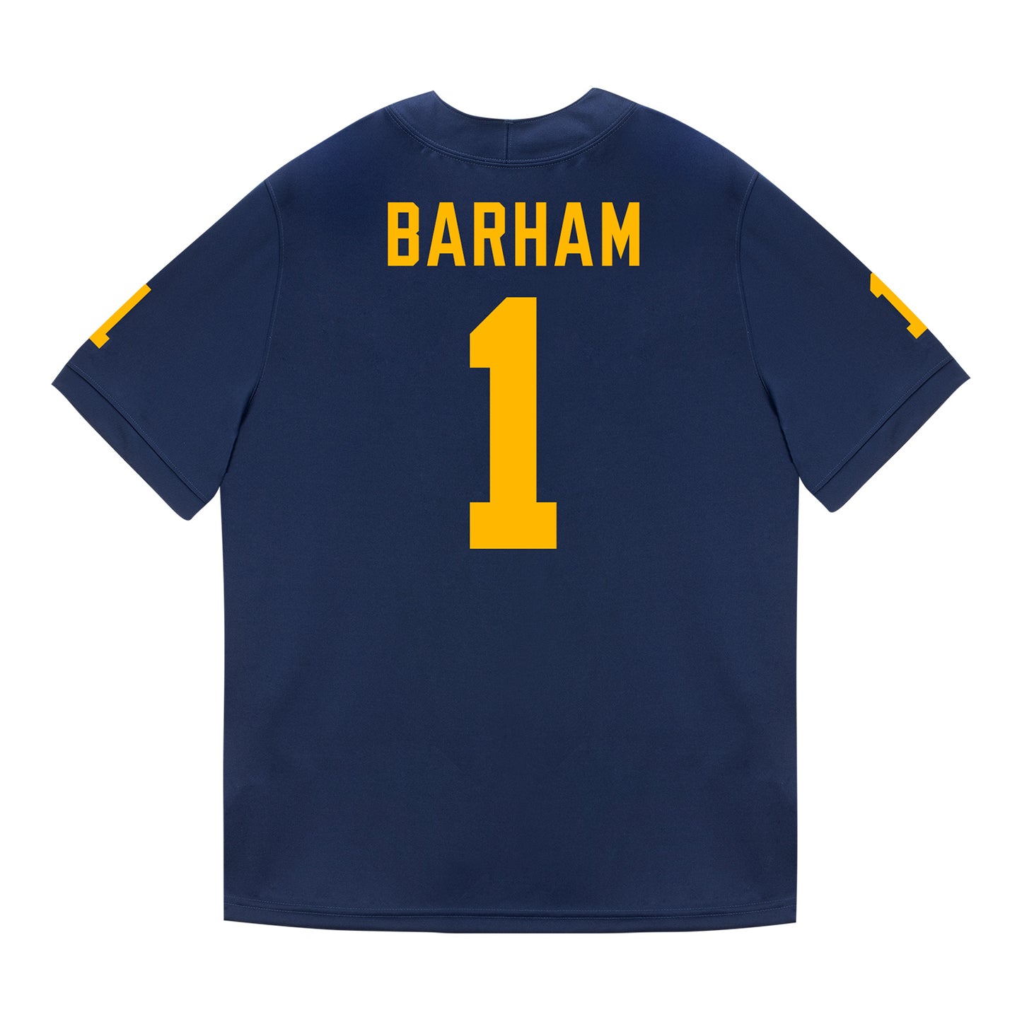 Michigan Wolverines #1 Jaishawn Barham Student Athlete Blue Football Jersey - Back View