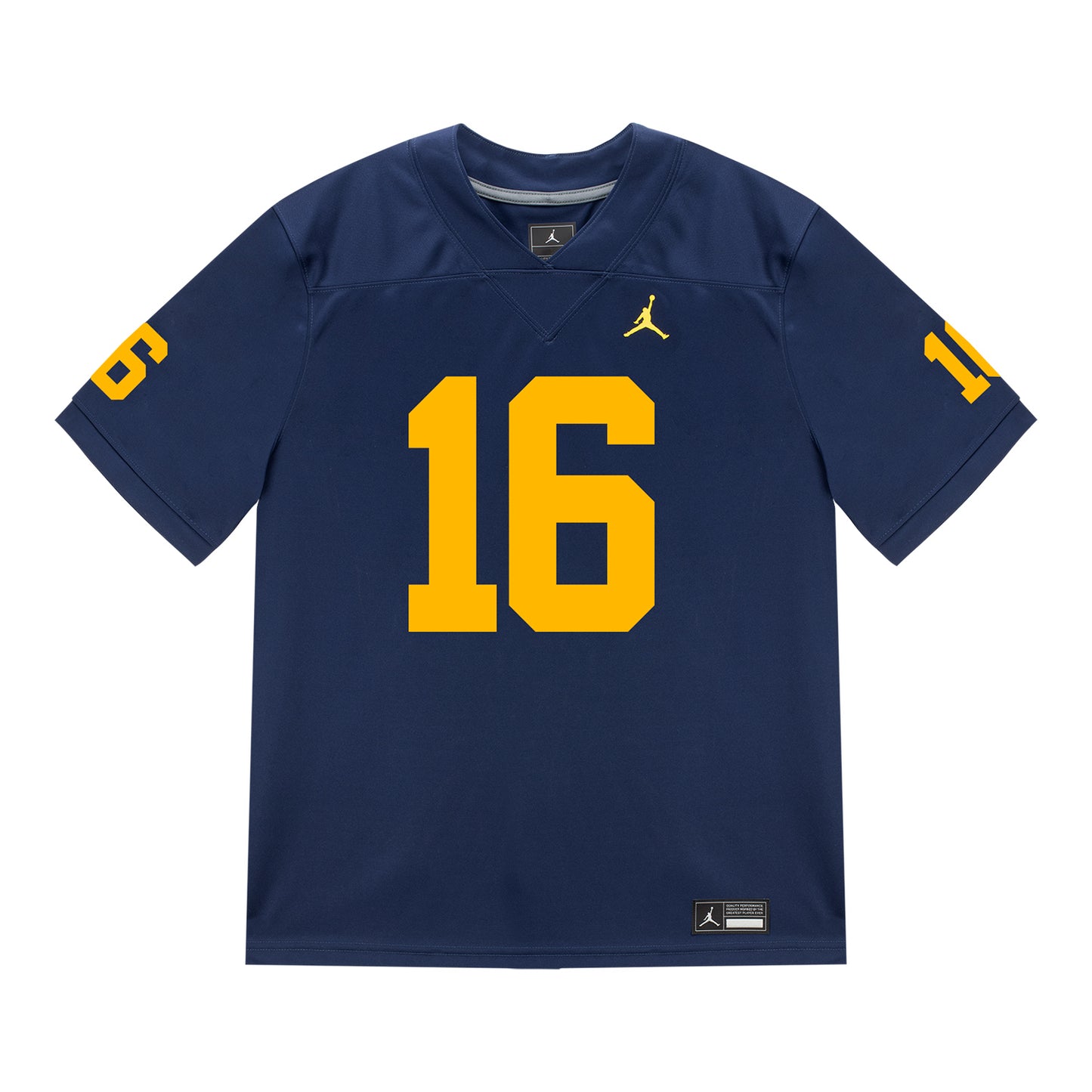 Michigan Wolverines #16 Davis Warren Student Athlete Blue Football Jersey - Front View