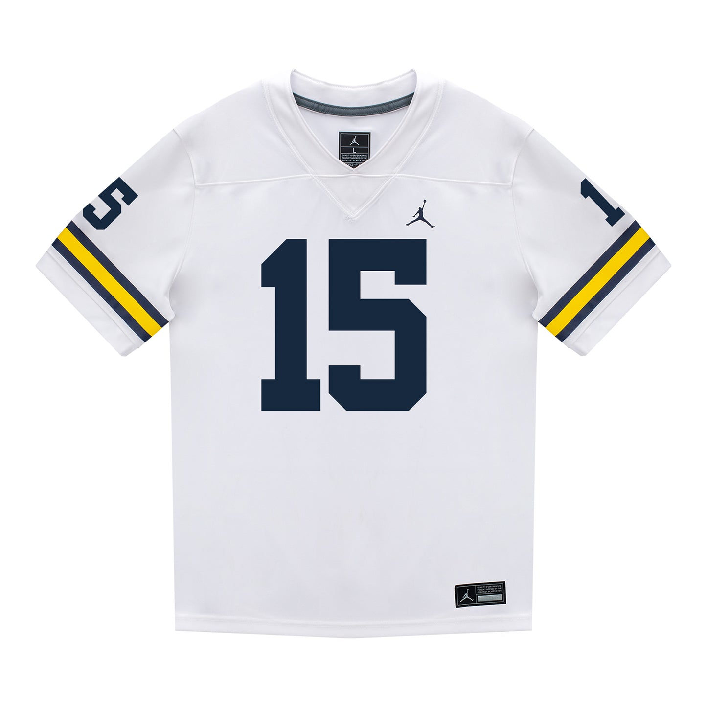 Michigan Wolverines #15 Ernest Hausmann Student Athlete White Football Jersey - Front View