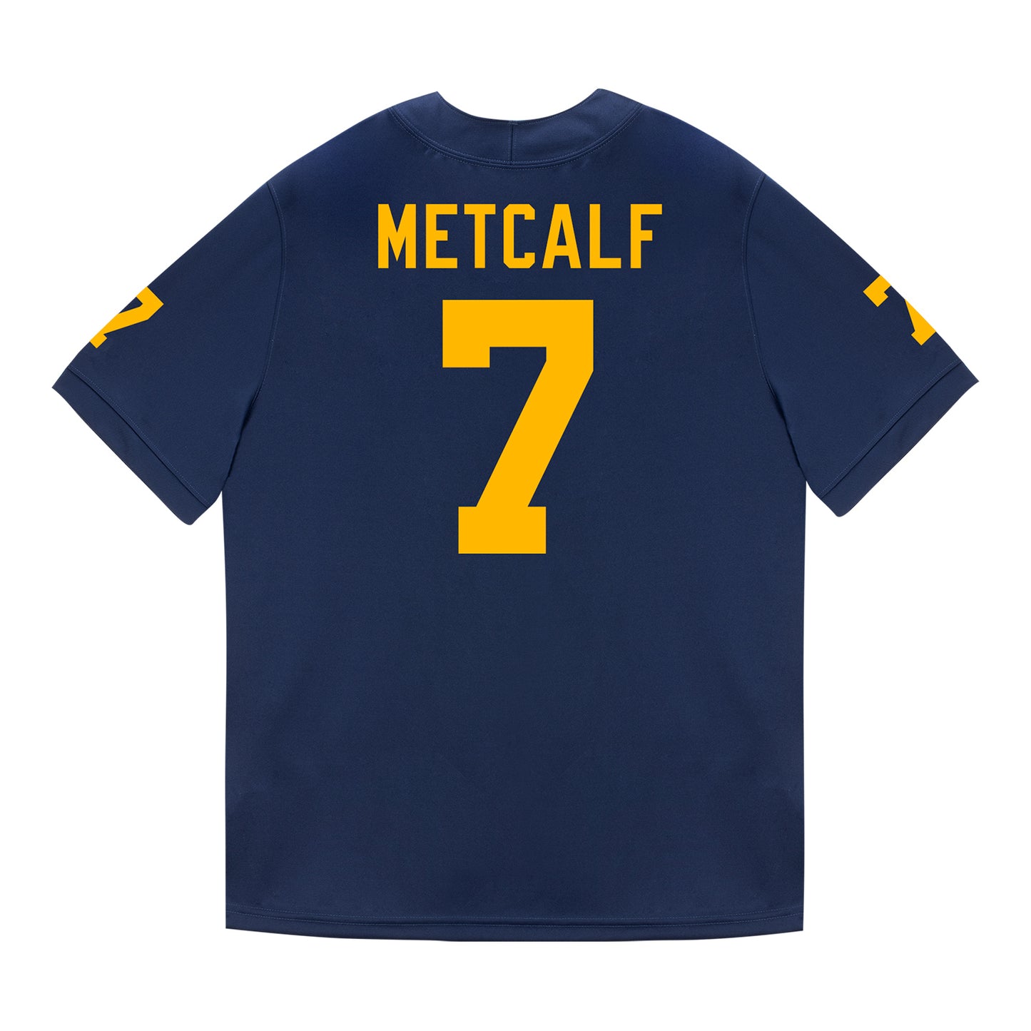 Michigan Wolverines #7 TJ Metcalf Student Athlete Blue Football Jersey In Blue - Back View