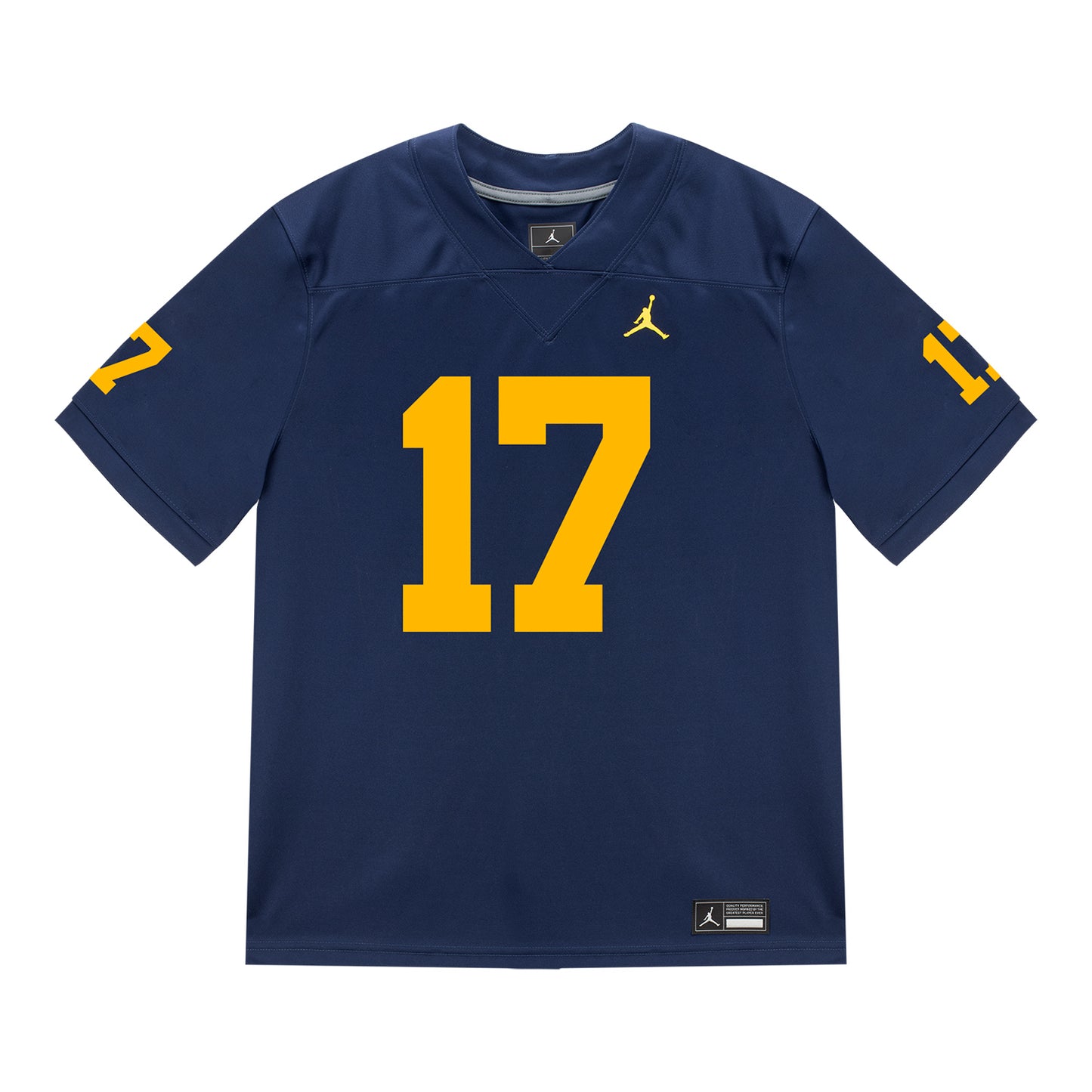 Michigan Wolverines #17 Enow Etta Student Athlete Blue Football Jersey - Front View