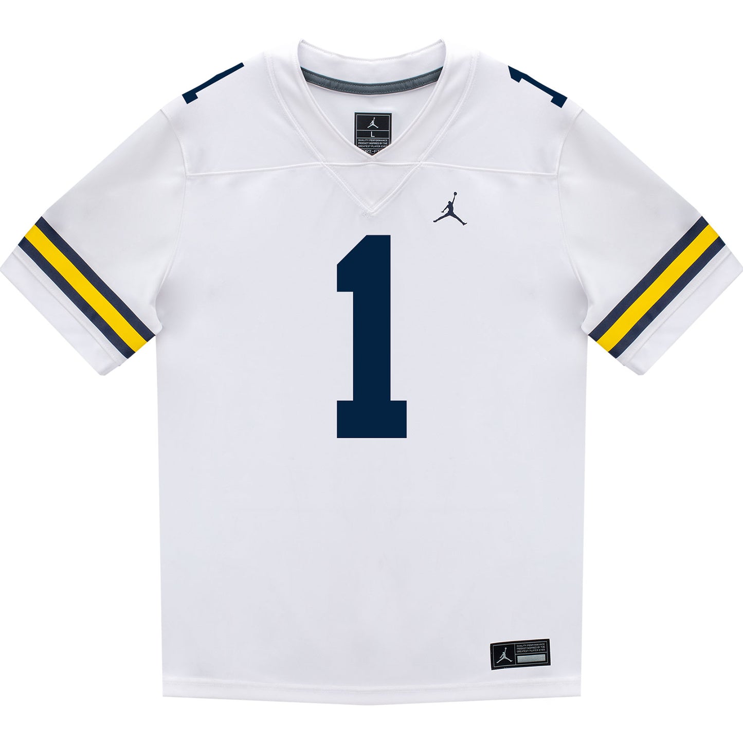 Michigan Wolverines #1 Jaishawn Barham Student Athlete White Football Jersey - Front View